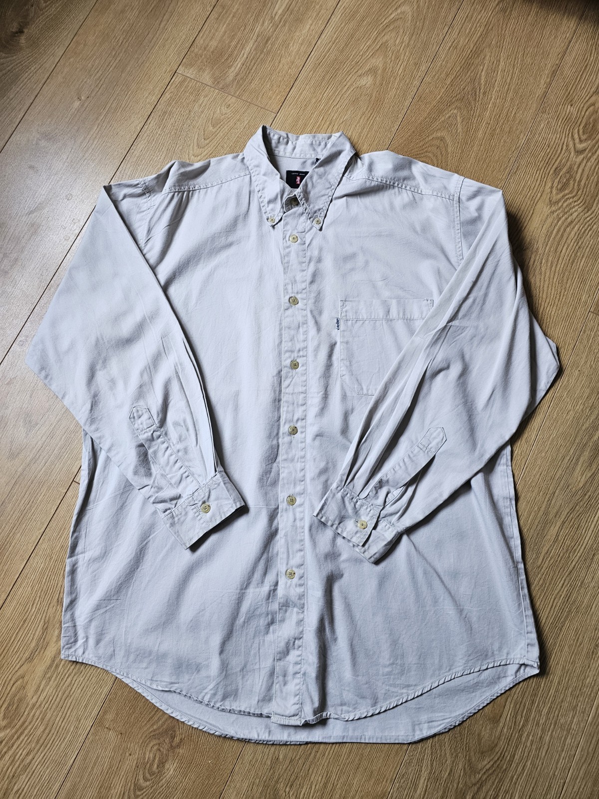 Vintage 1998 Oversized Levis Mens Cream Cotton Long Sleeve Shirt Large Button