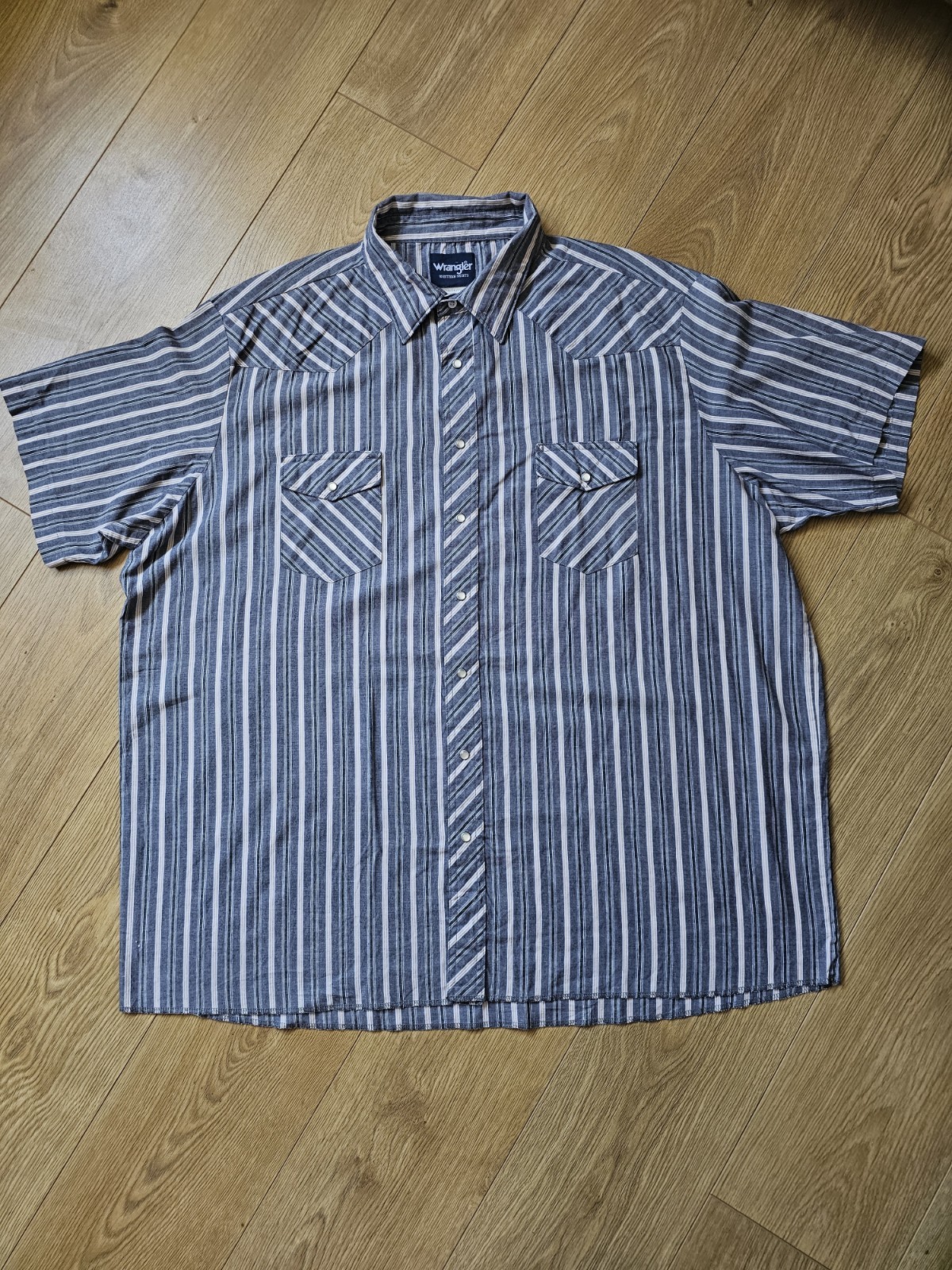 Wrangler Western Shirt 3XLT Tall Men Short Sleeve Pearl Snap Striped Grey Cowboy