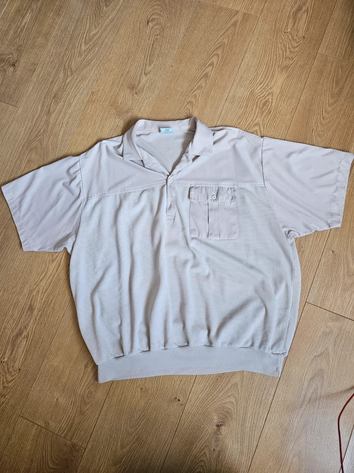 Vintage 1990's Canda Beige Textured Polo Shirt Mens XL Short Sleeve Knit Cream Top