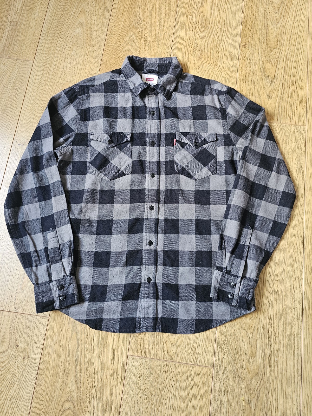 Levi’s Buffalo Plaid Flannel Shirt Grey Black Check Long Sleeve Small