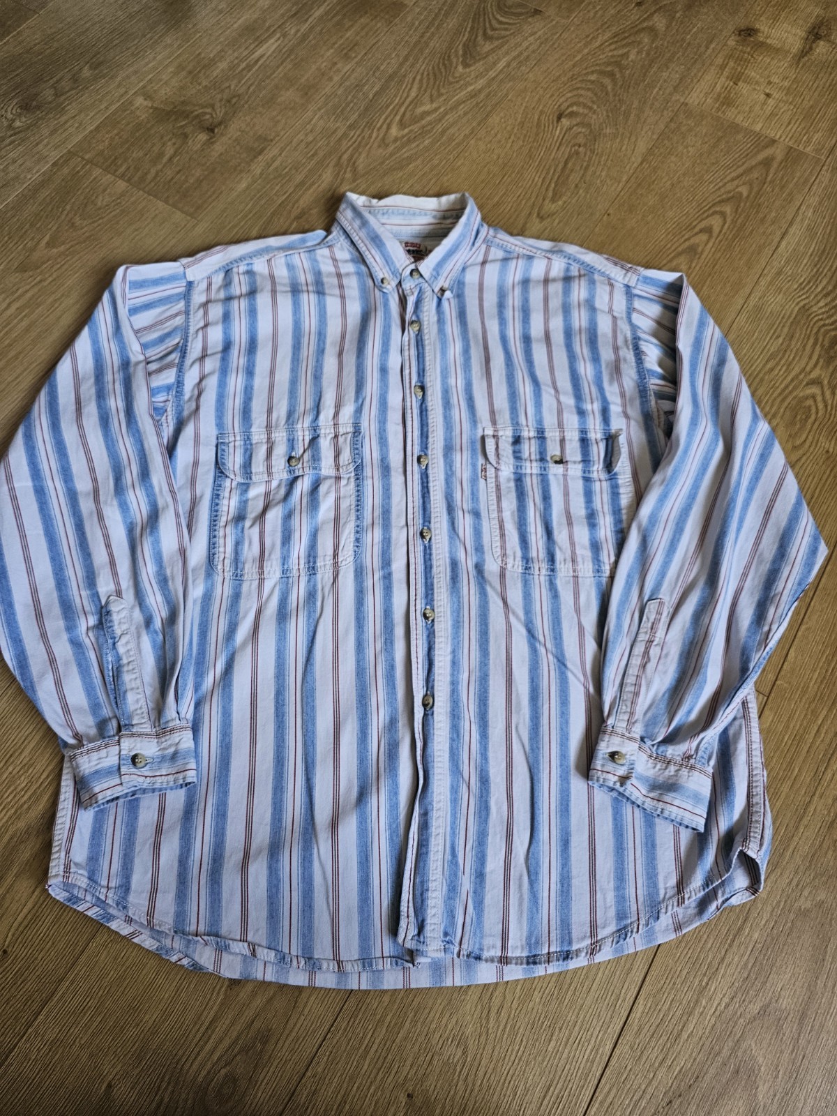 Vintage Levis Shirt Mens XL Blue Red White Striped Button Down Long Sleeve