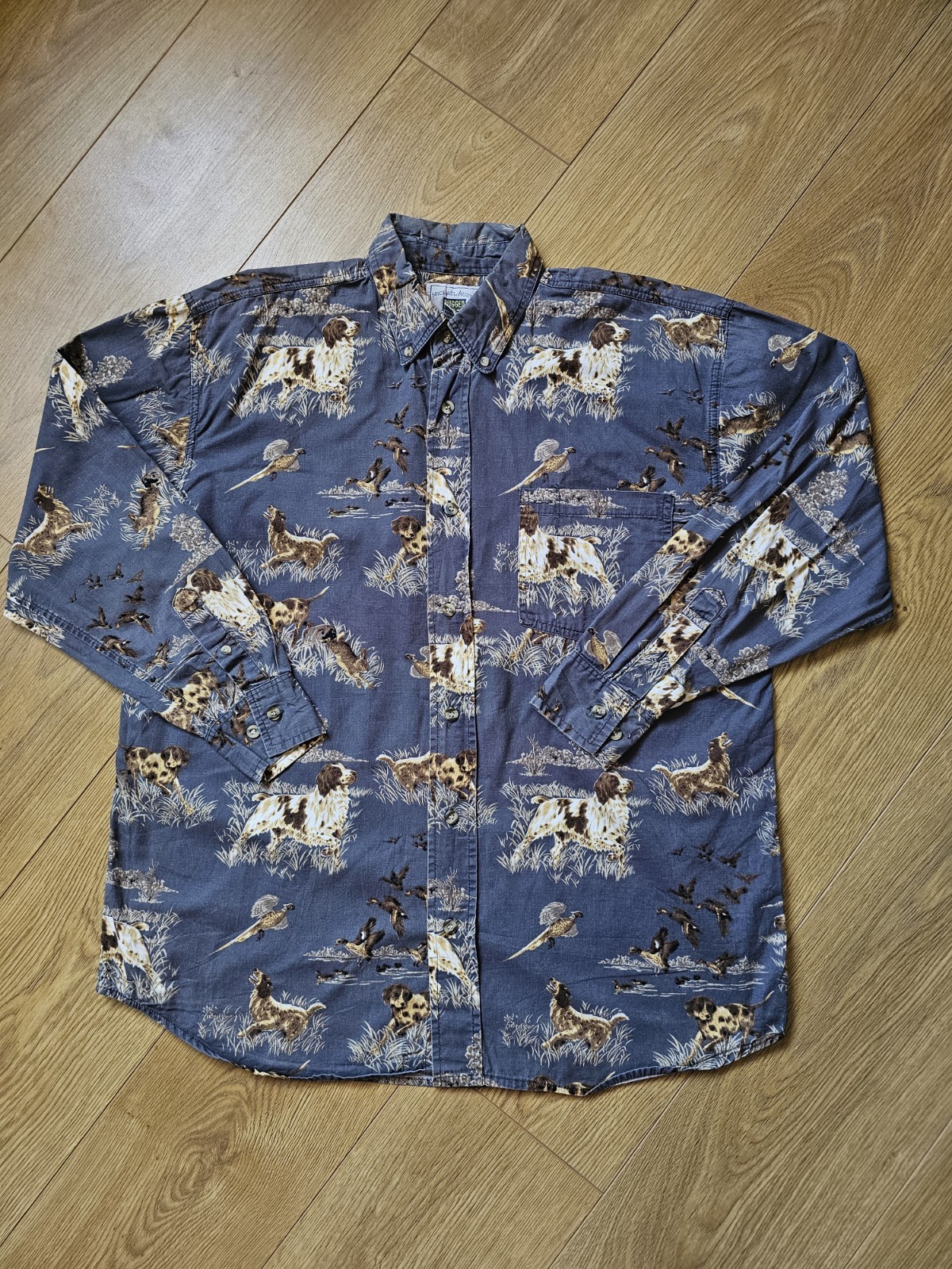 Michael Austin Vintage 100% Cotton Hunting Dog & Duck Print Shirt Size Medium