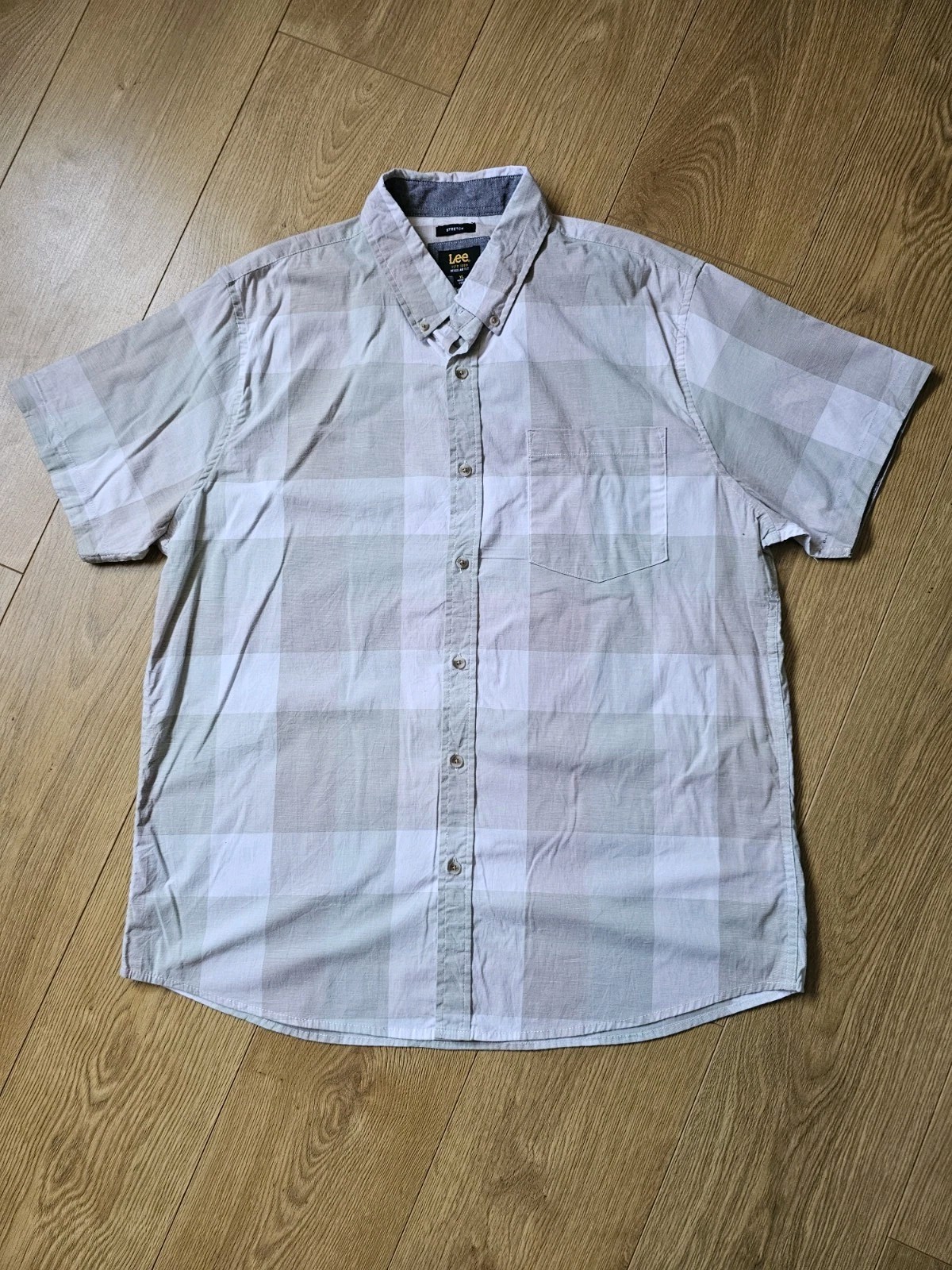 Lee Men’s Short Sleeve Check Shirt XL Regular Fit Green White Grey Stretch