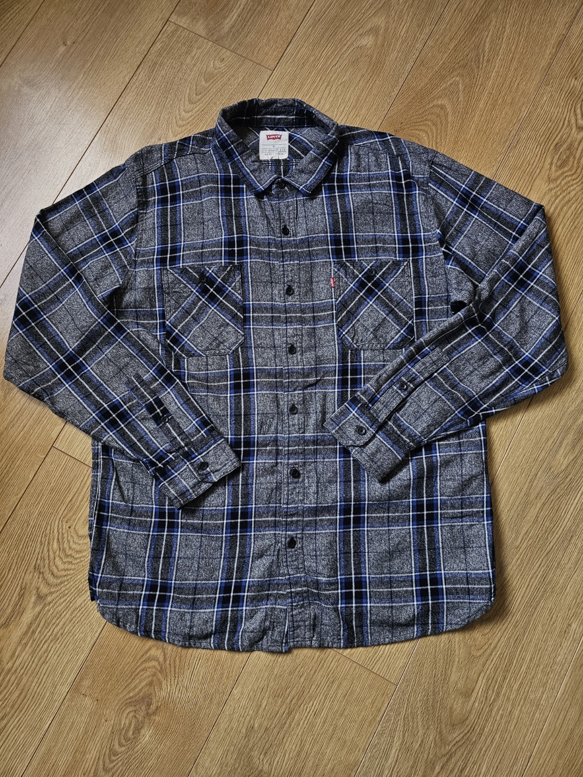 Levi's Mens Grey Blue Check Flannel Shirt Size XL Long Sleeve