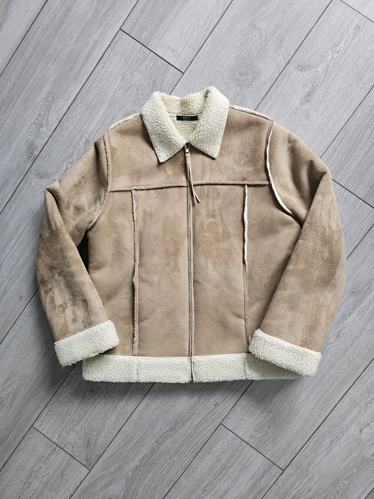 Vintage Y2K 2004 Marks and Spencer Shearling Aviator Jacket Brown Beige UK 14