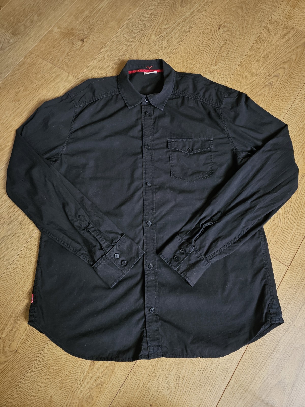 Levi's Mens XL Long Sleeve Button Up Shirt Black Cotton Casual Pocket Red Tab