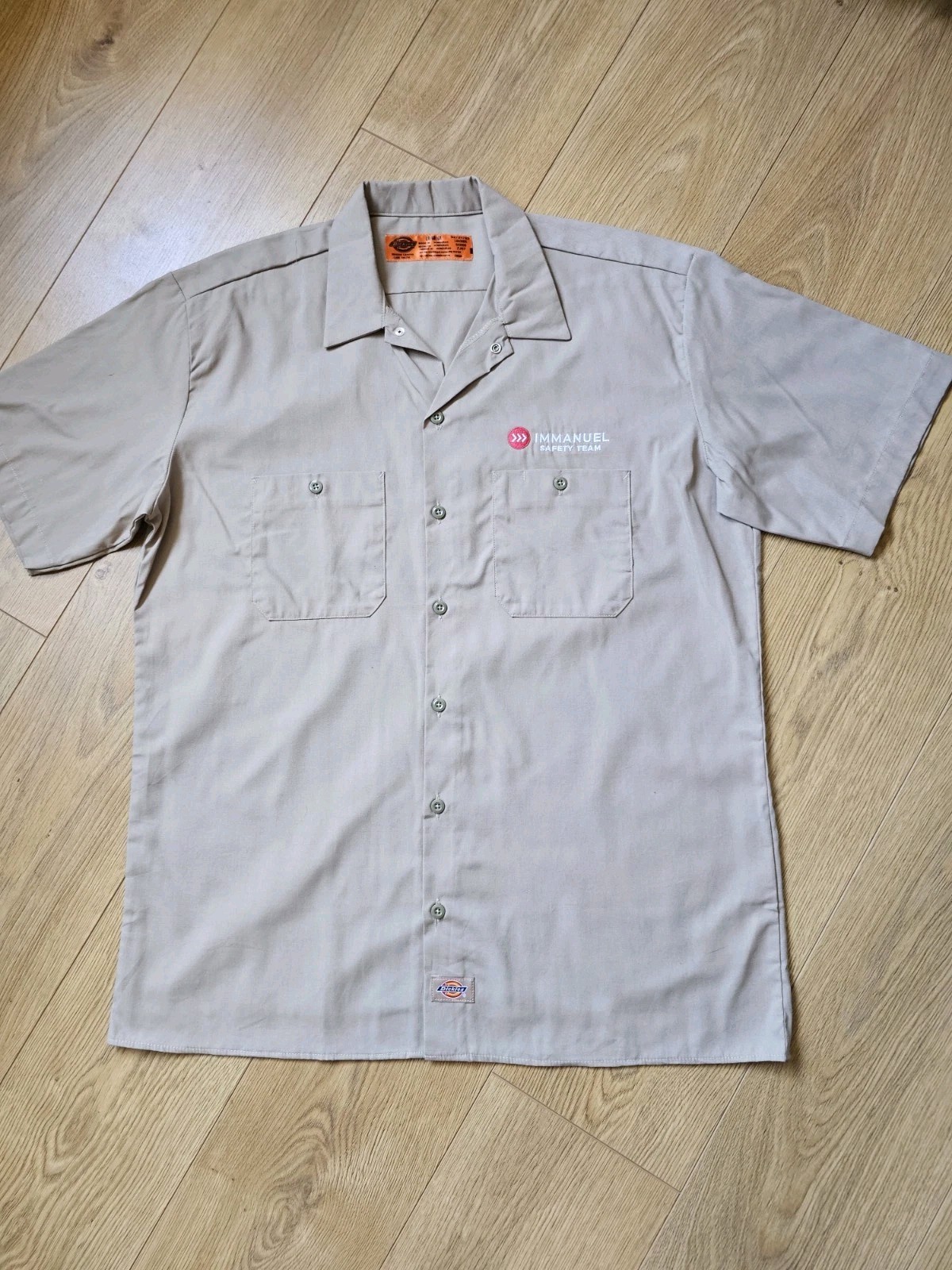 Dickies Khaki Work Shirt Size Large Short Sleeve Utility Button Up IST