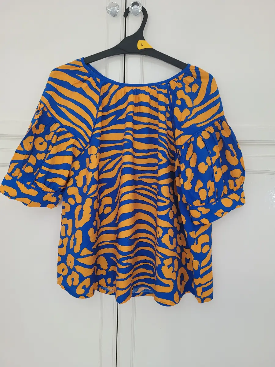 Orange and Blue Animal Print Blouse Size UK 12