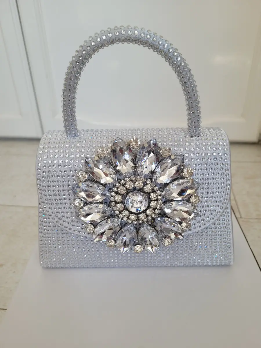 Crystal Flower Bloom Top Handle Evening Bag