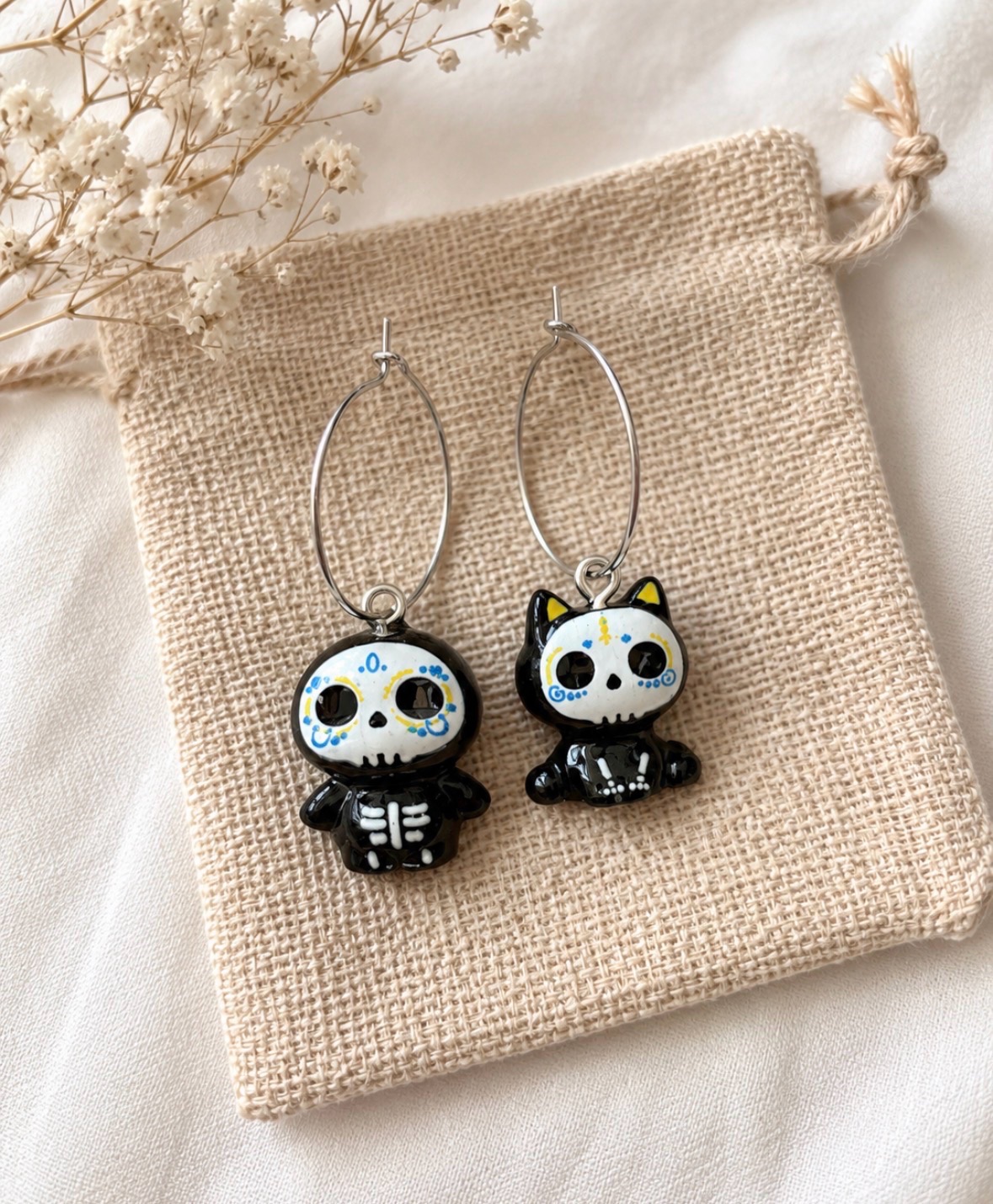 Day of the dead kawaii hoop earring