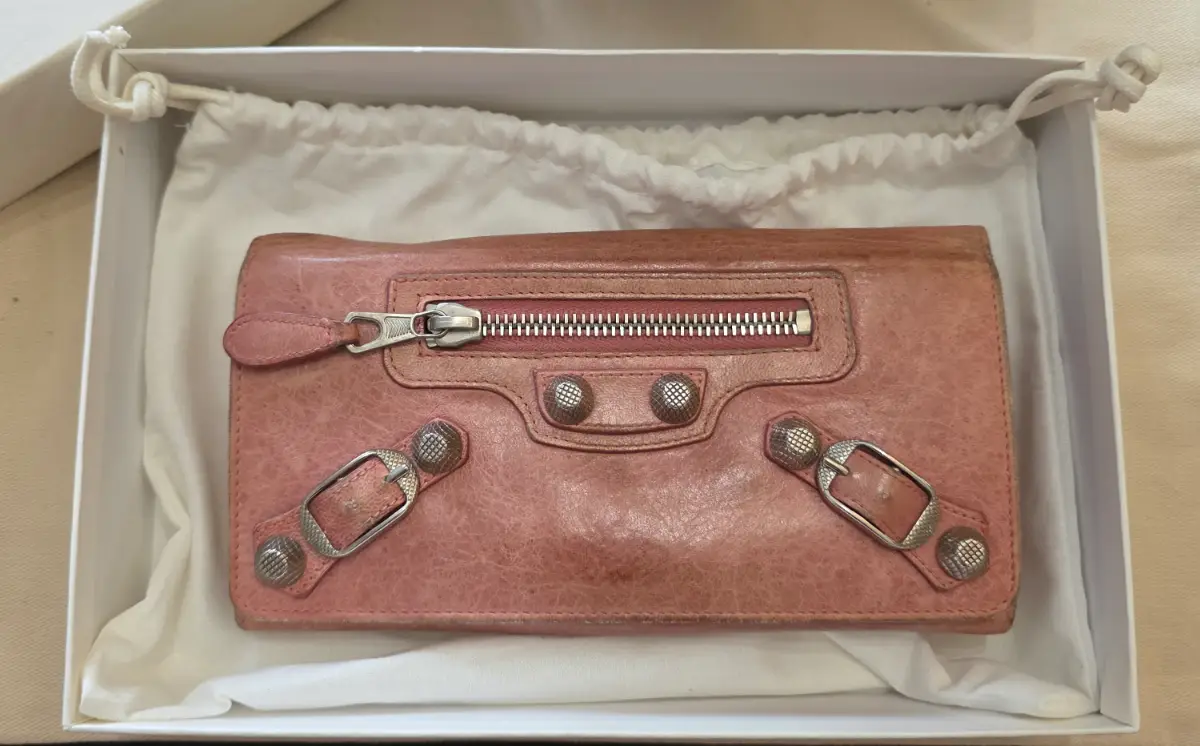 Authentic Balenciaga Classic Continental Money Wallet Pink Lambskin Leather Box OG