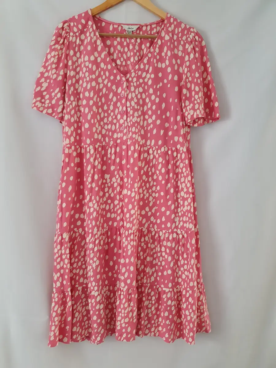 Joules Pink Leopard Spot Print Short Sleeve Casual Summer Smock Tea Dress Size 8