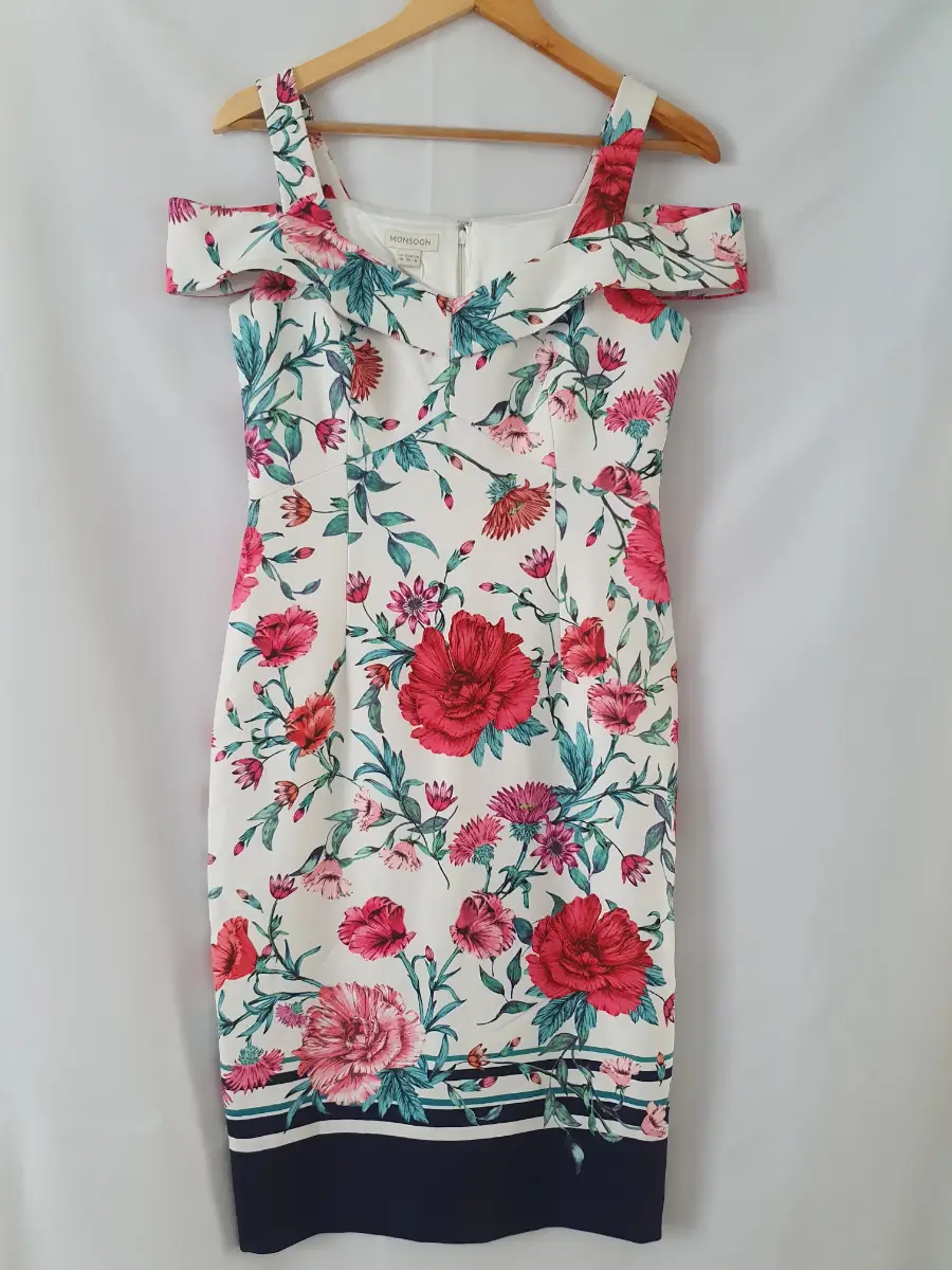 Monsoon Midi Floral Lucy Wedding Guest Dress Size 12 Excellent Condition Spring Summer