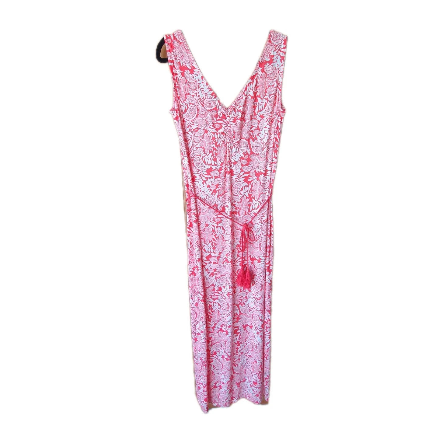 Marks & Spencer Red White Paisley Jersey Maxi Long Dress Size 12