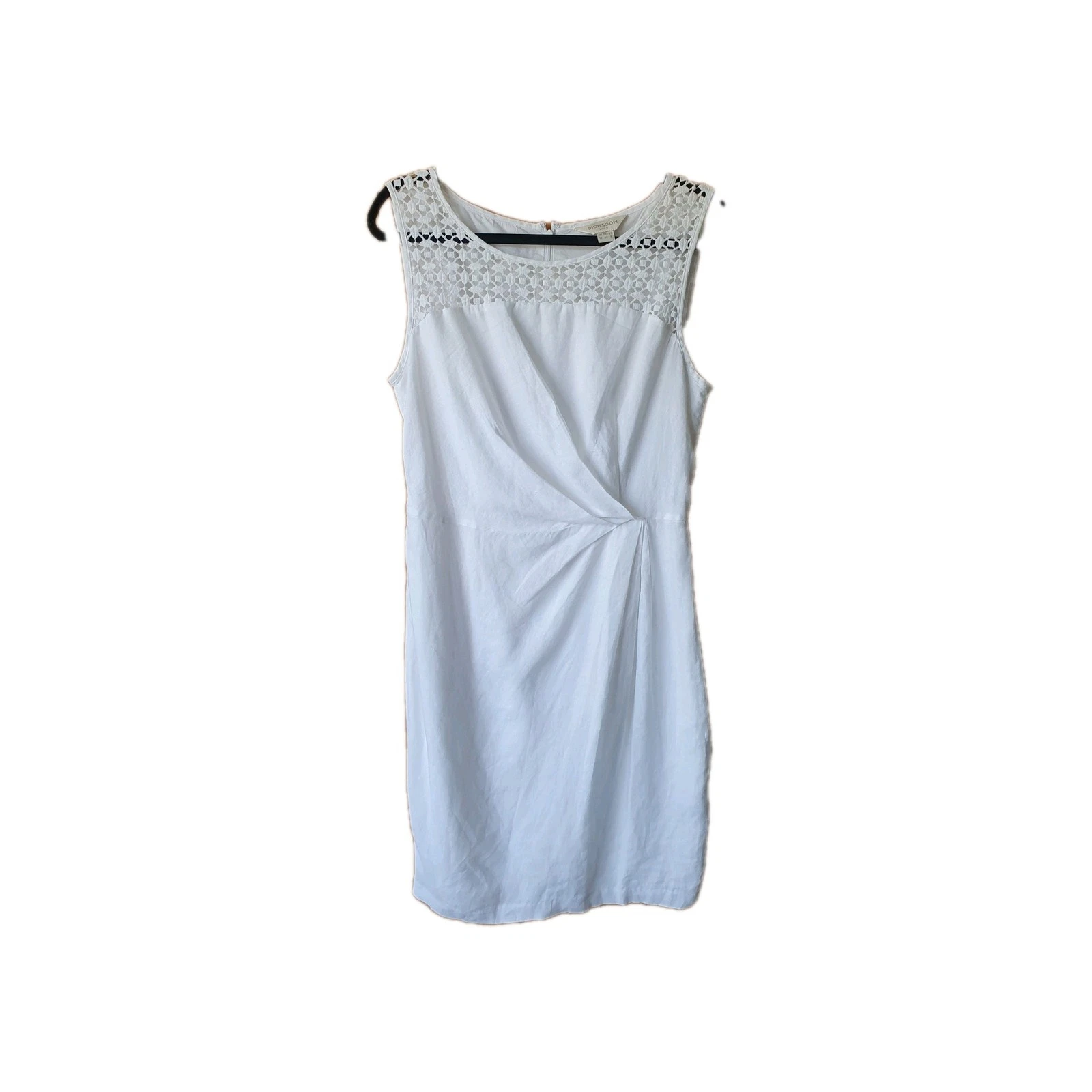 Monsoon 100% Linen White Crochet Shift Dress Sleeveless Size 12