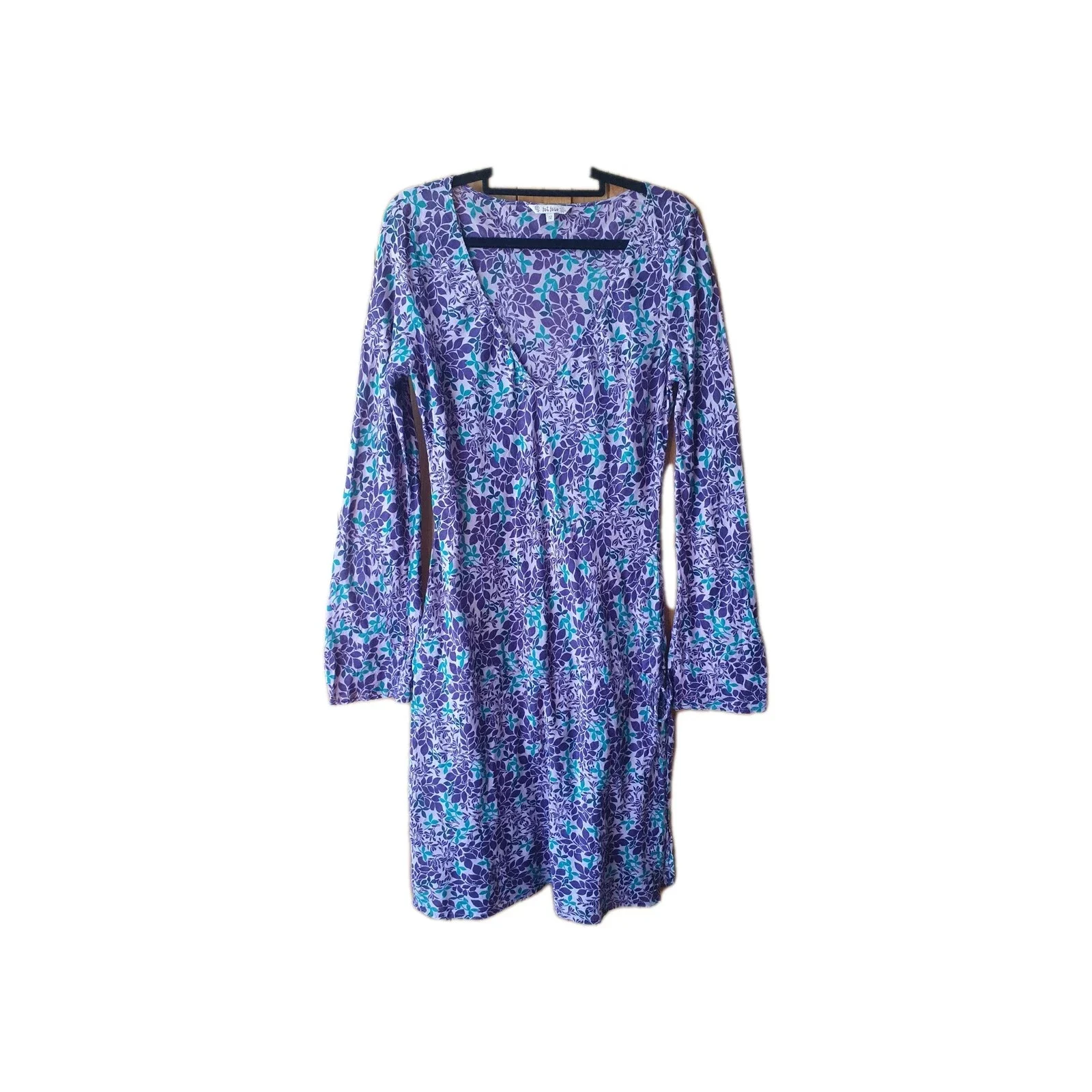 FatFace Purple Floral V-Neck Long Sleeve Beach Cover Up Dress Size 12