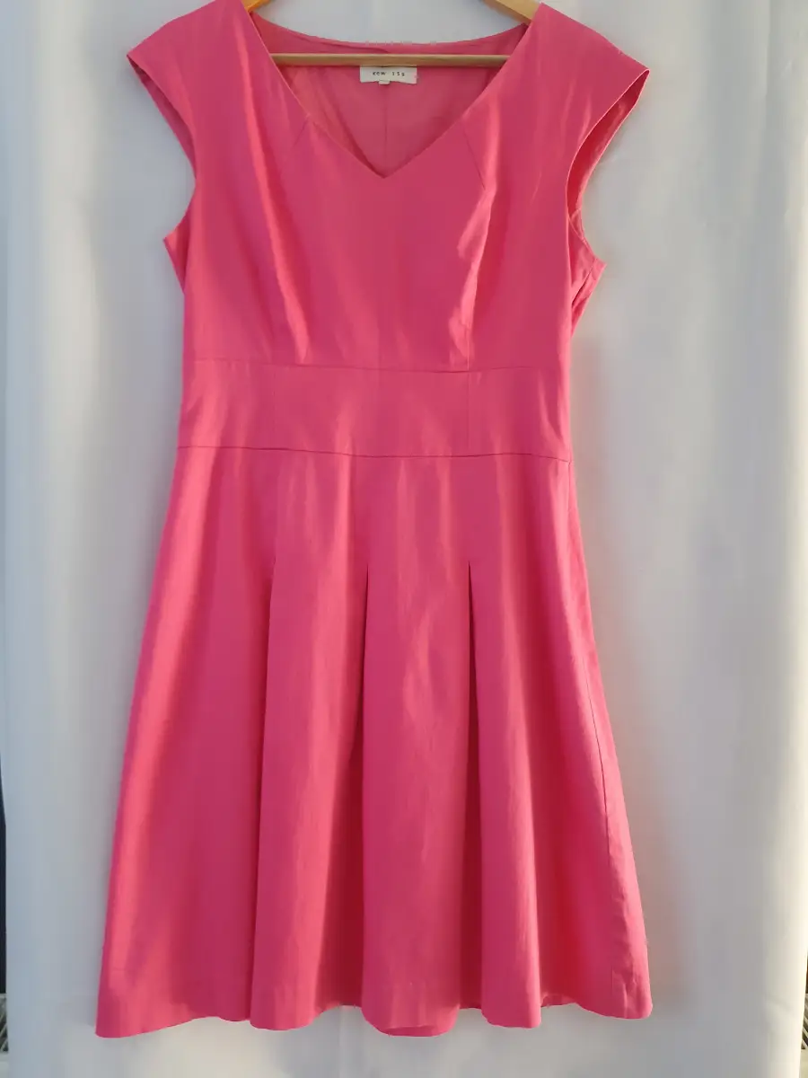 Kew 159 Pretty Pink V Neck Sleeveless Shift Pencil Tailored Cotton Dress Size 10