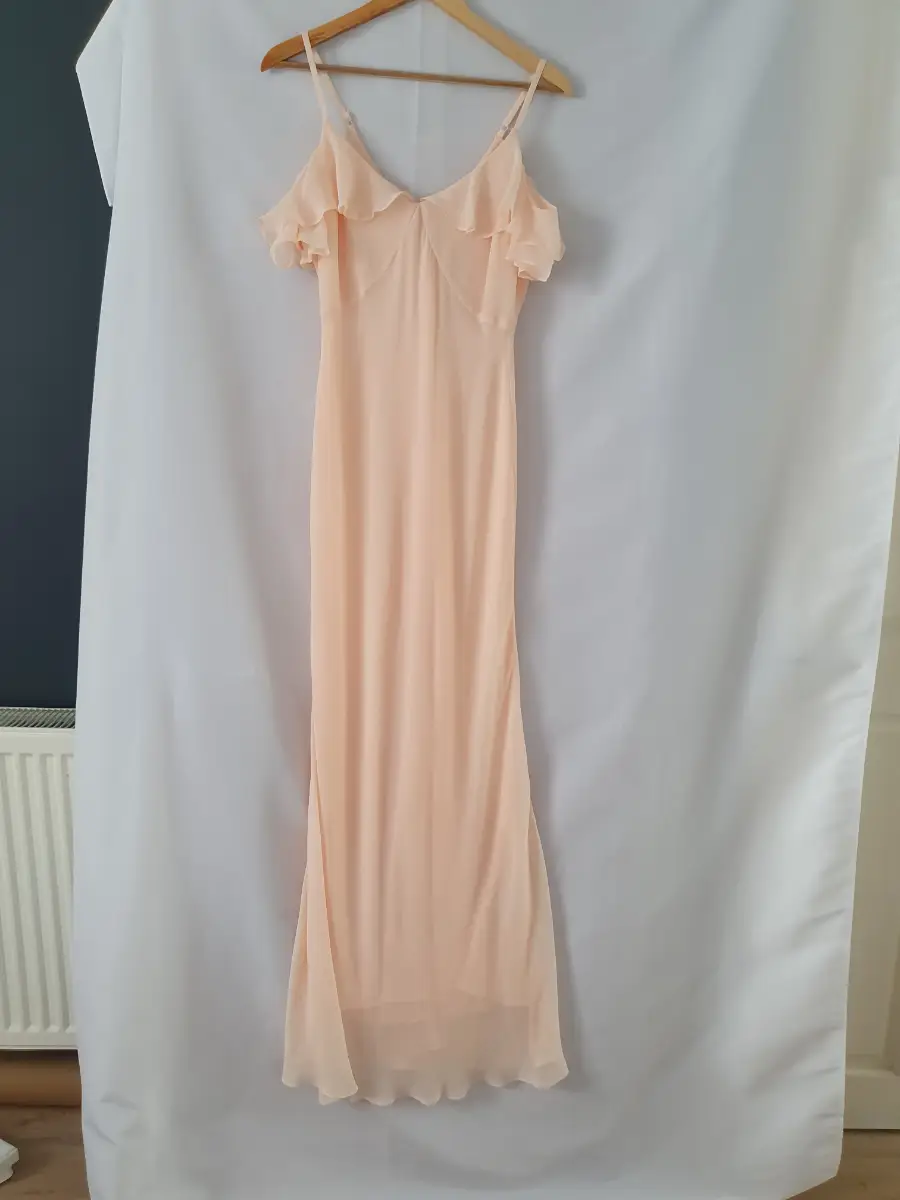 Warehouse Pale Pink Ruffle Shoulder Button Maxi Dress Bridesmaid Size 10
