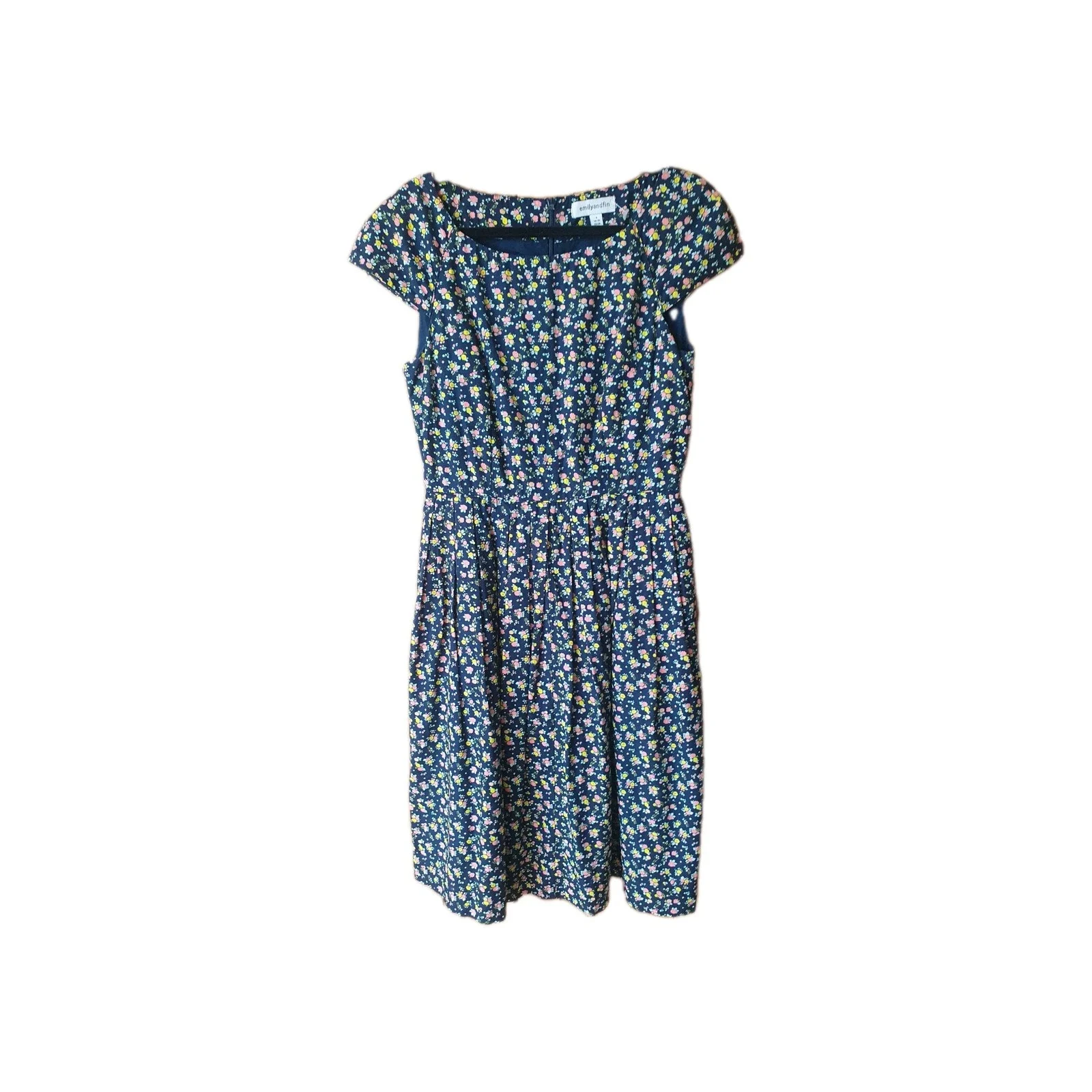 Emily and Fin Claudia Midnight Navy Ditsy Floral Dress Size Small 8 10 Cotton