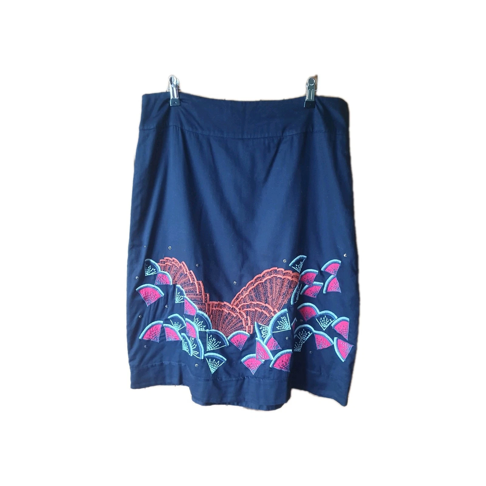 Monsoon Watermelon Navy Cotton A-Line Skirt Size 14 Embellished Spring Summer