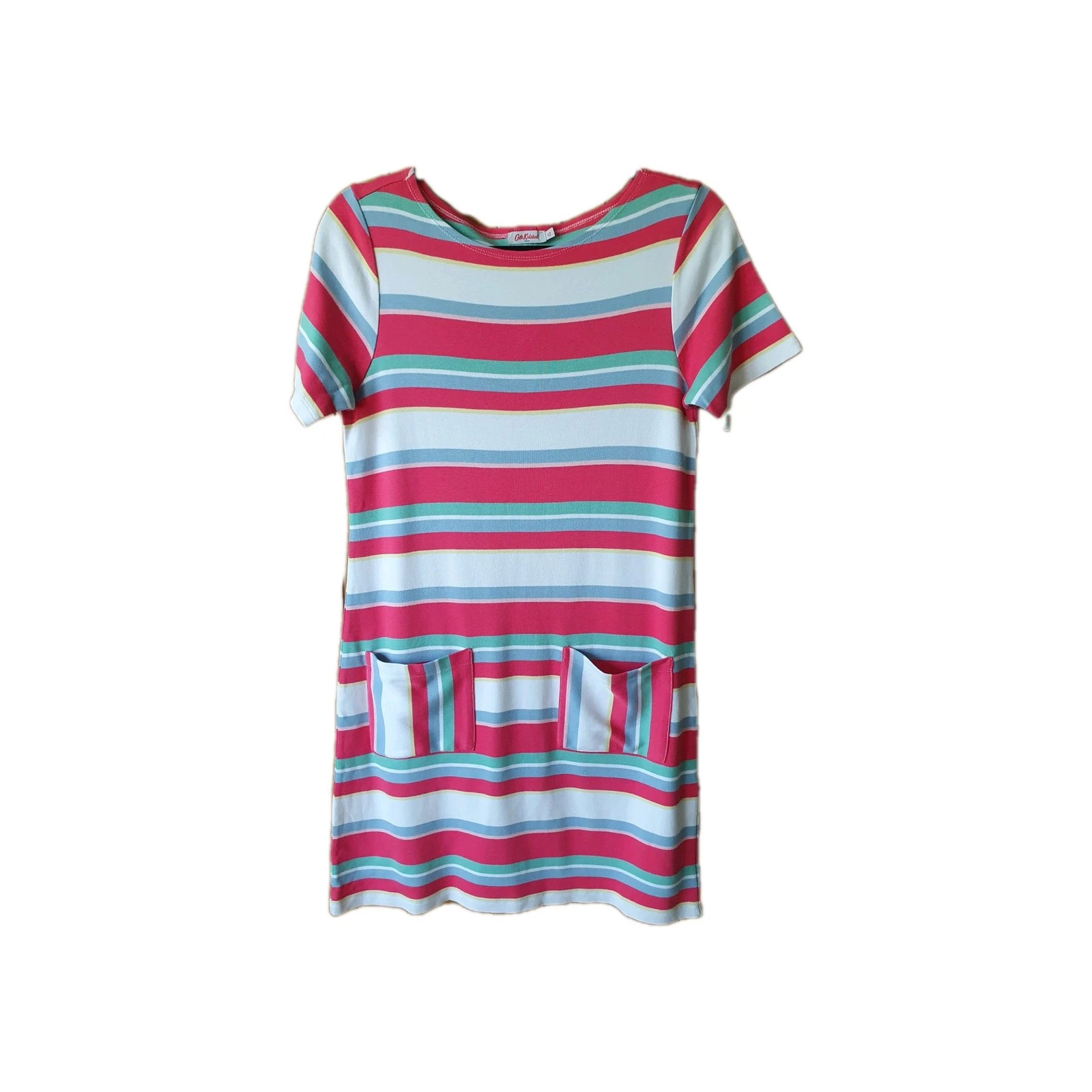 Cath Kidston Stripe Short Sleeve Red White Blue Pocket T-Shirt Dress Size 12