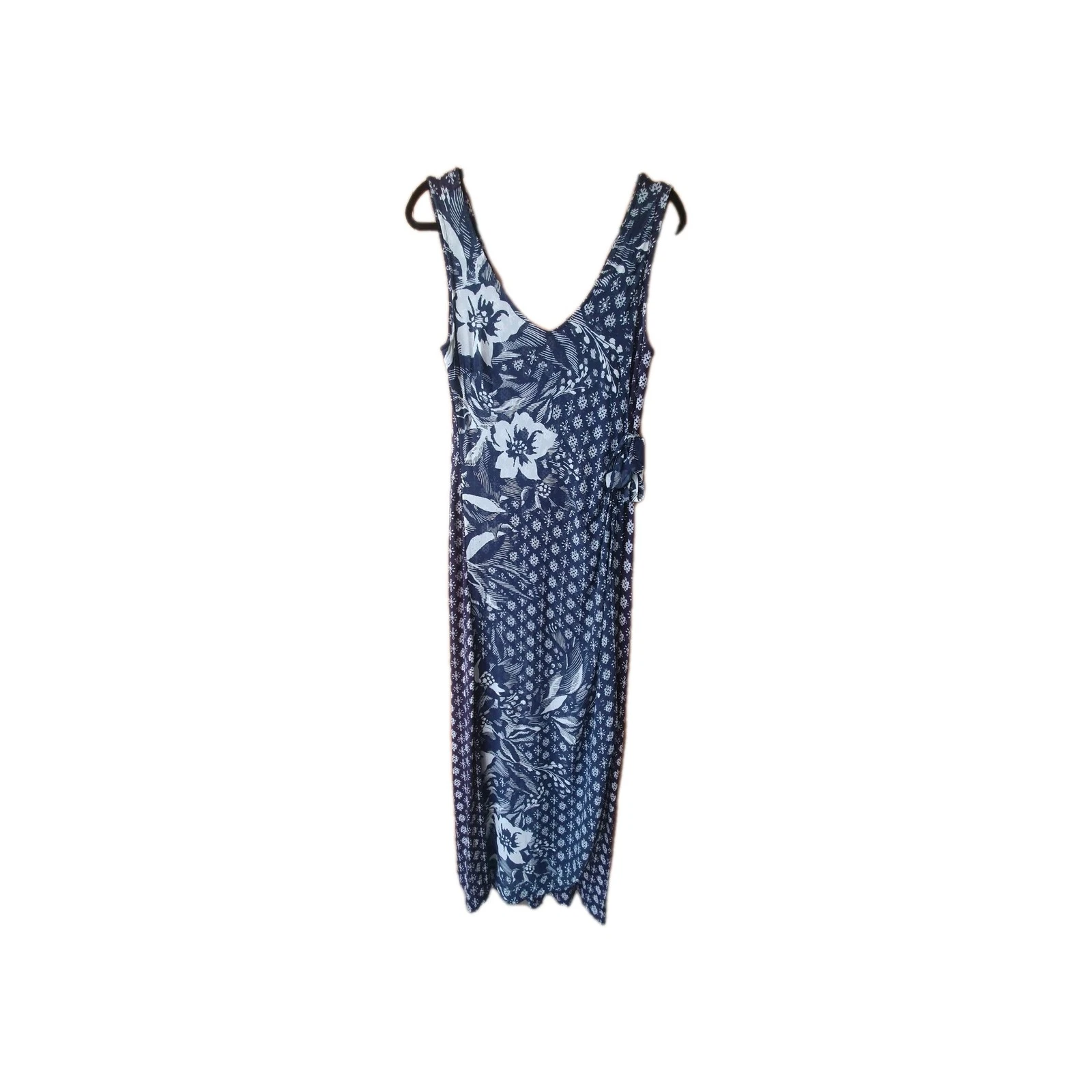 Monsoon Navy Blue and White Floral Batik Pattern Maxi Dress Size 12 Summer Beach