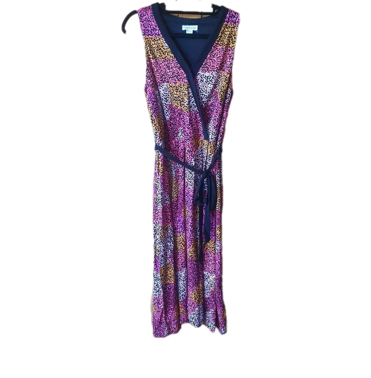 Monsoon Midi Fit and Flare Jersey Pink Orange Abstract Summer Dress Size 8