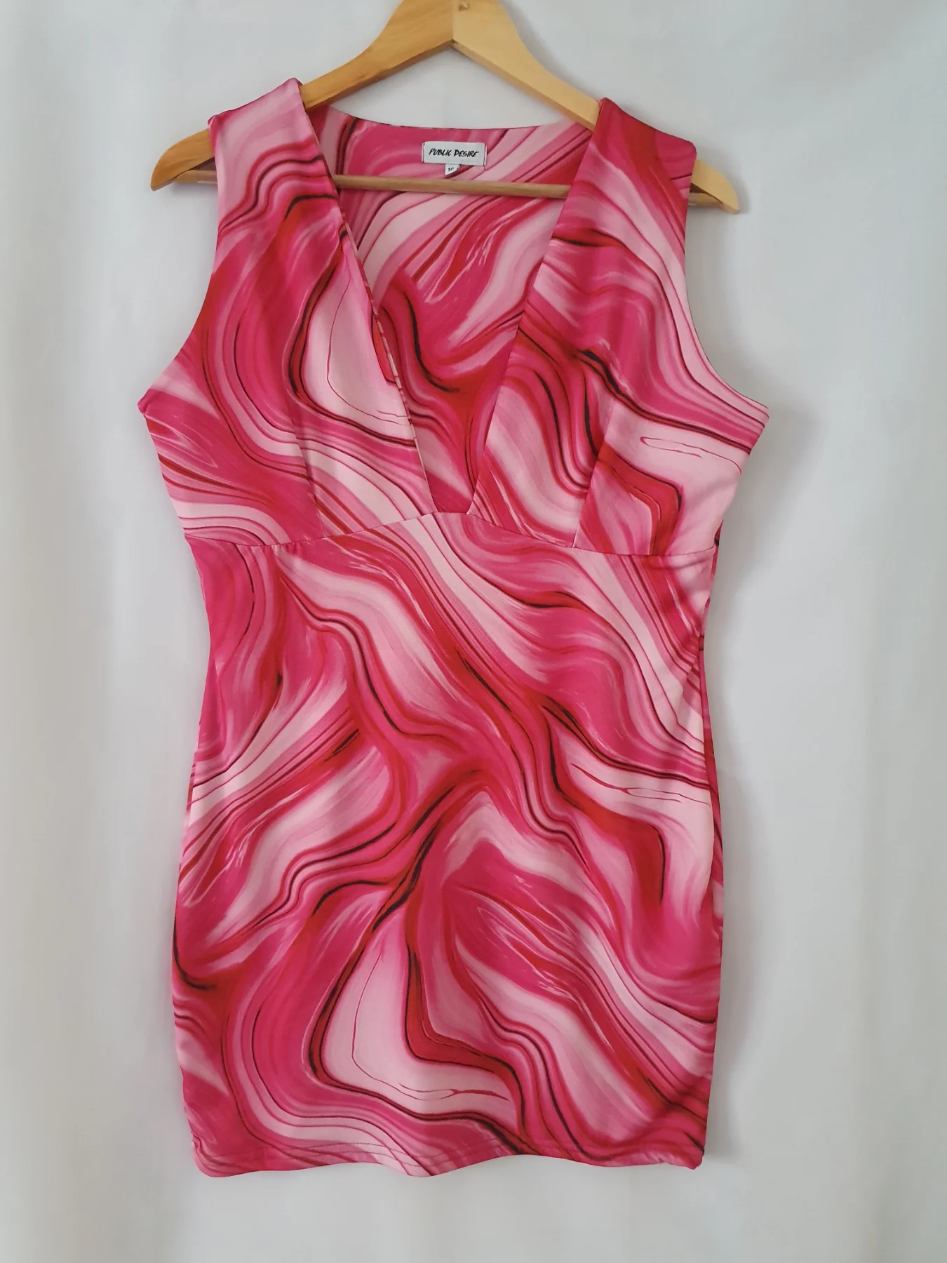 Public Desire Pink Marble Plunge Neck Bodycon Fitted Mini Dress Size 16