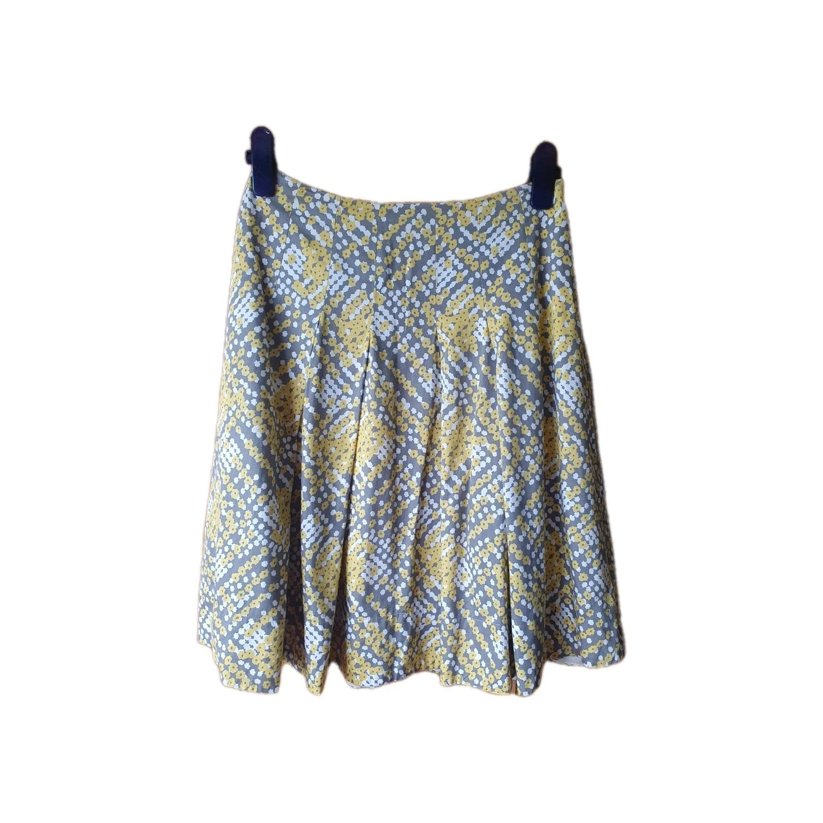Coast Grey White and Yellow Pattern Cotton Knee Length A Line Skirt Size 10