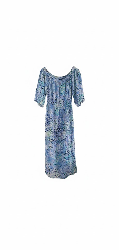 Marks And Spencer Blue Purple Floral Bardot Midi Dress Size 12 Summer Beach