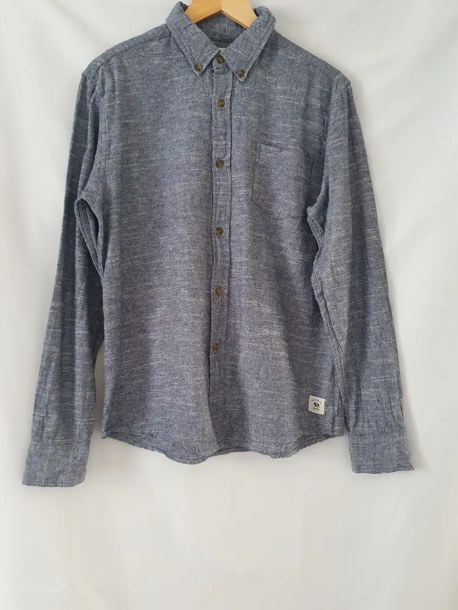 Bellfield Mens Blue Marl Linen Cotton Blend Long Sleeve Shirt Size Medium