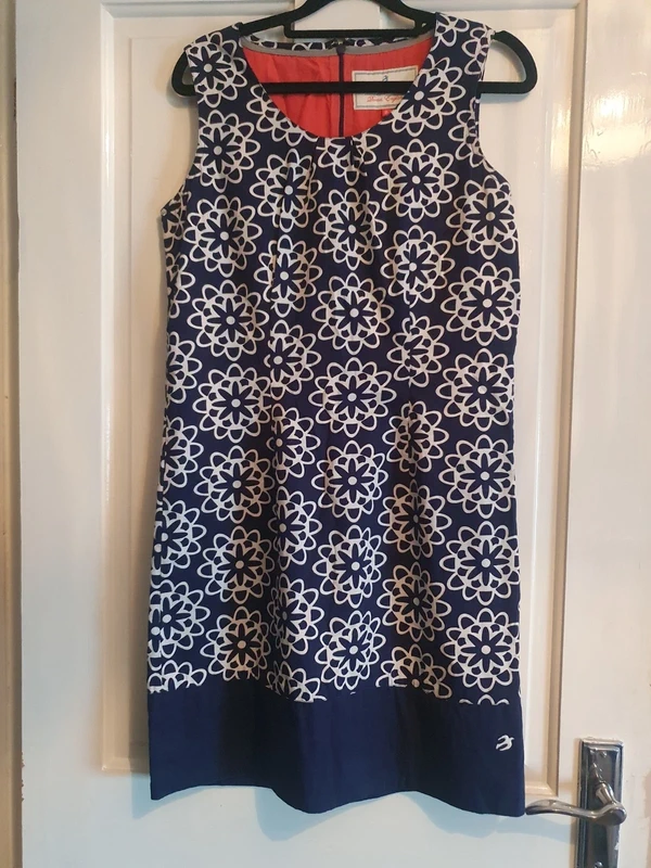 Brakeburn Navy White Shift Dress Size 8 Abstract Geometric Floral Cotton Summer
