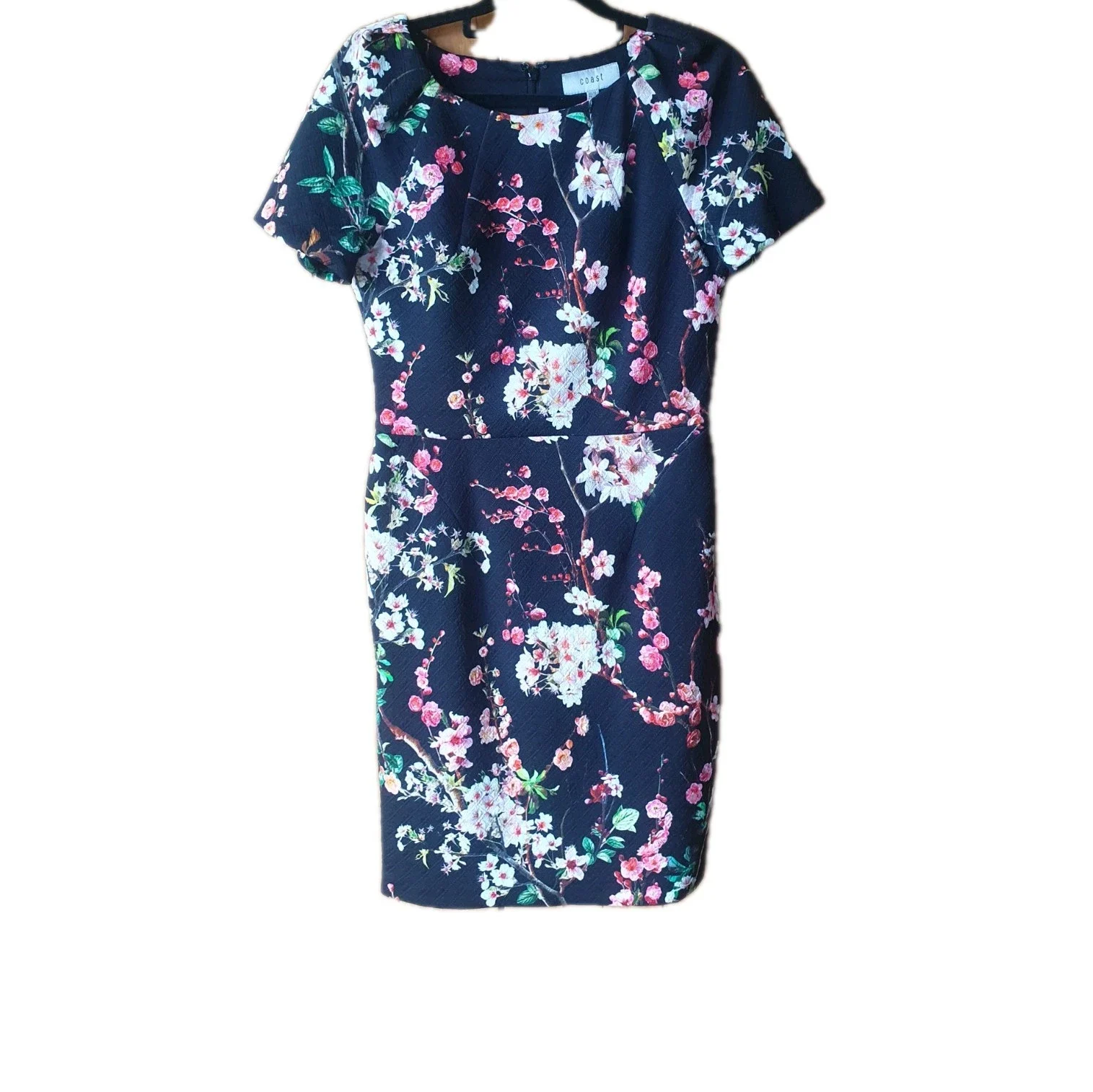 Share Coast Black All Over Floral Print Wiggle Pencil Dress Party Dress UK 10 Wedding