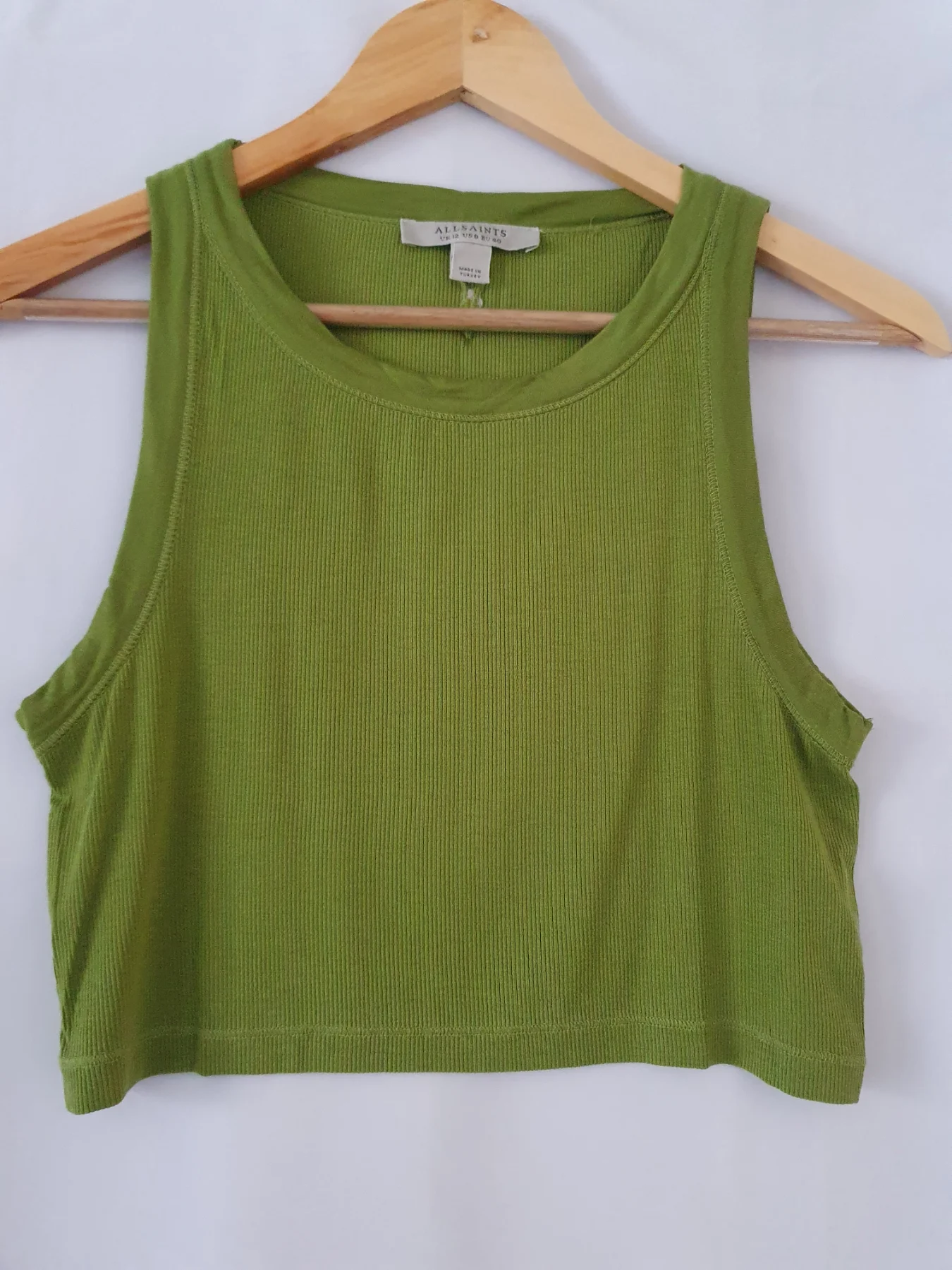 AllSaints Green Ribbed Cropped Vest Tank Sleeveless Top Size 12 Summer