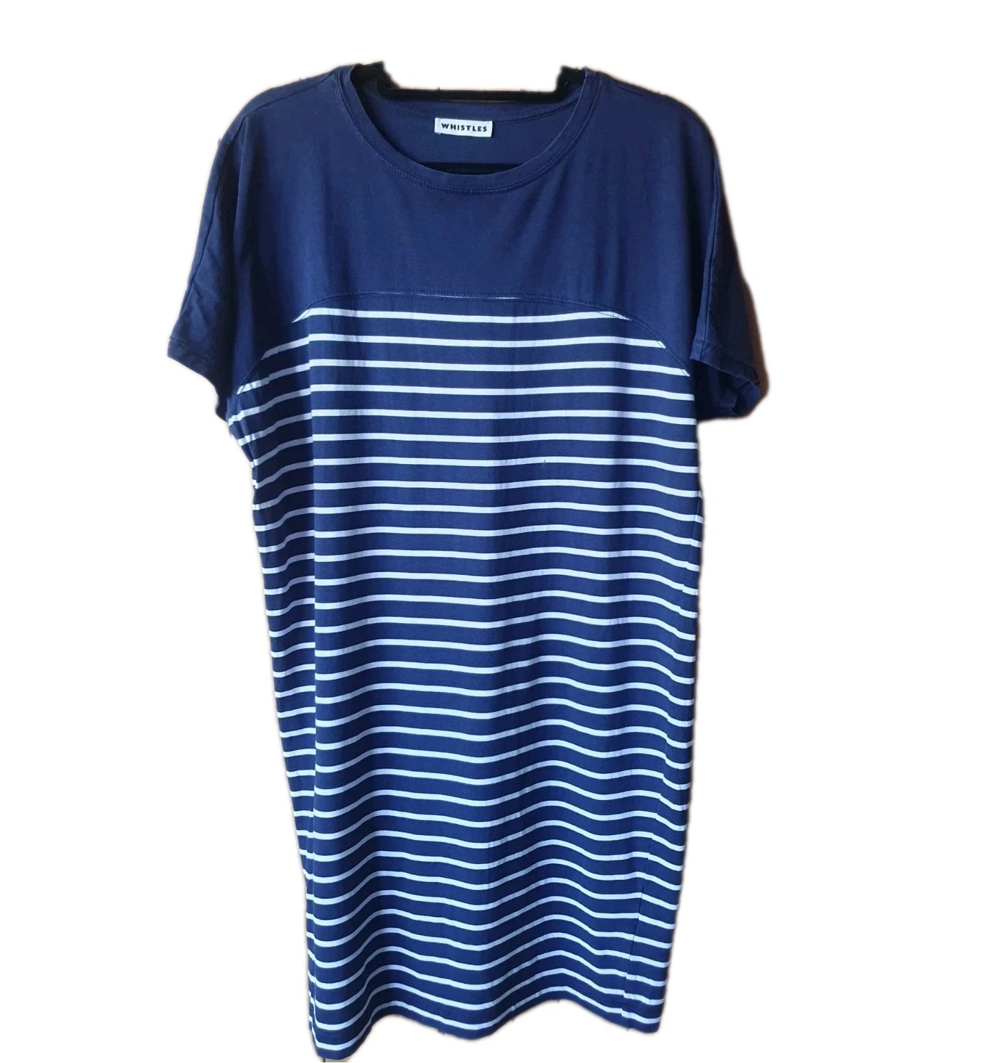 Whistles Navy and White Striped T-Shirt Dress Short Sleeve Size 12
