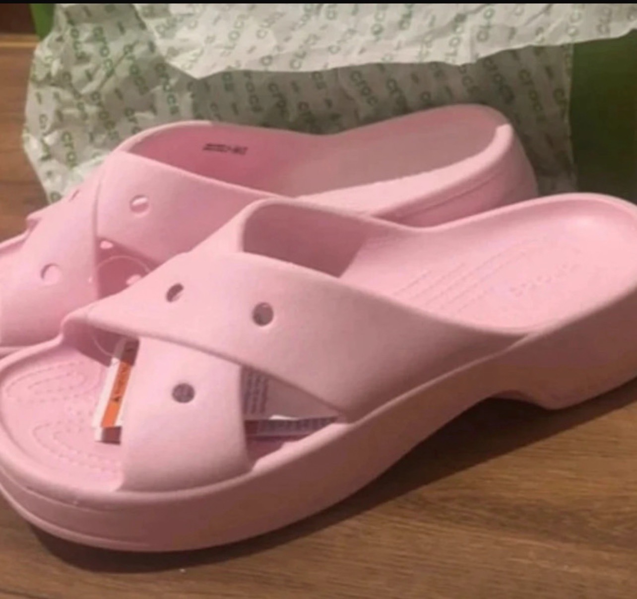 Pink Crocs sliders with heels size 41