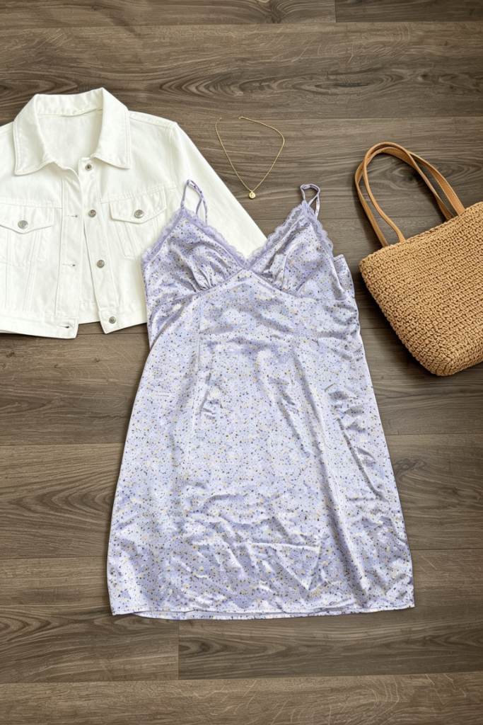 H&M Lilac Floral Slip Dress Size UK 8