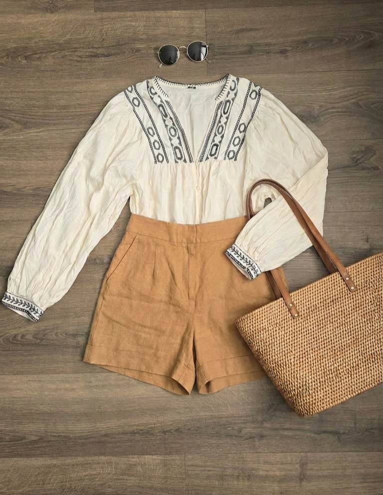 Kiabi Cream Embroidered Boho Blouse Size L Puff Sleeve Top