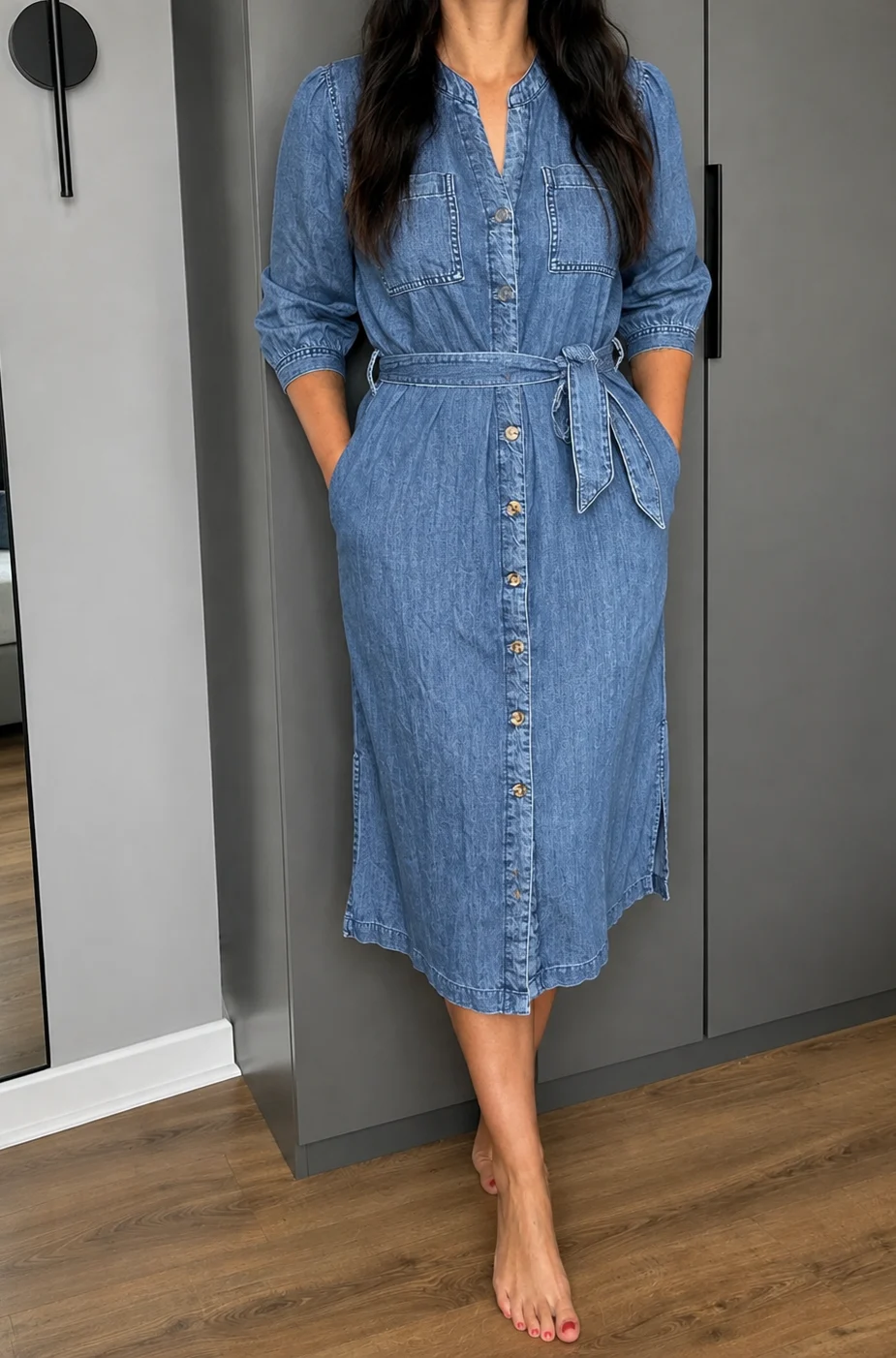 Roman Belted Denim Midi Shirt Dress size 12