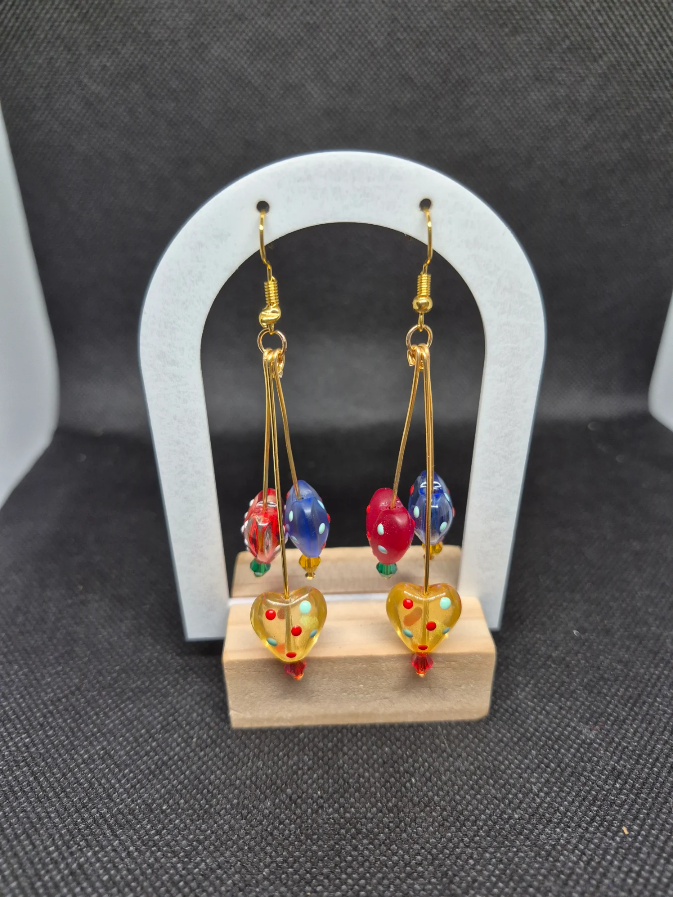 Colourful poka dot glass hearts