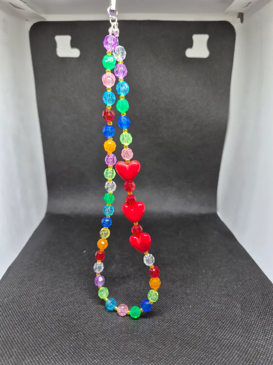 Colourful love heart wrist strap phone charm