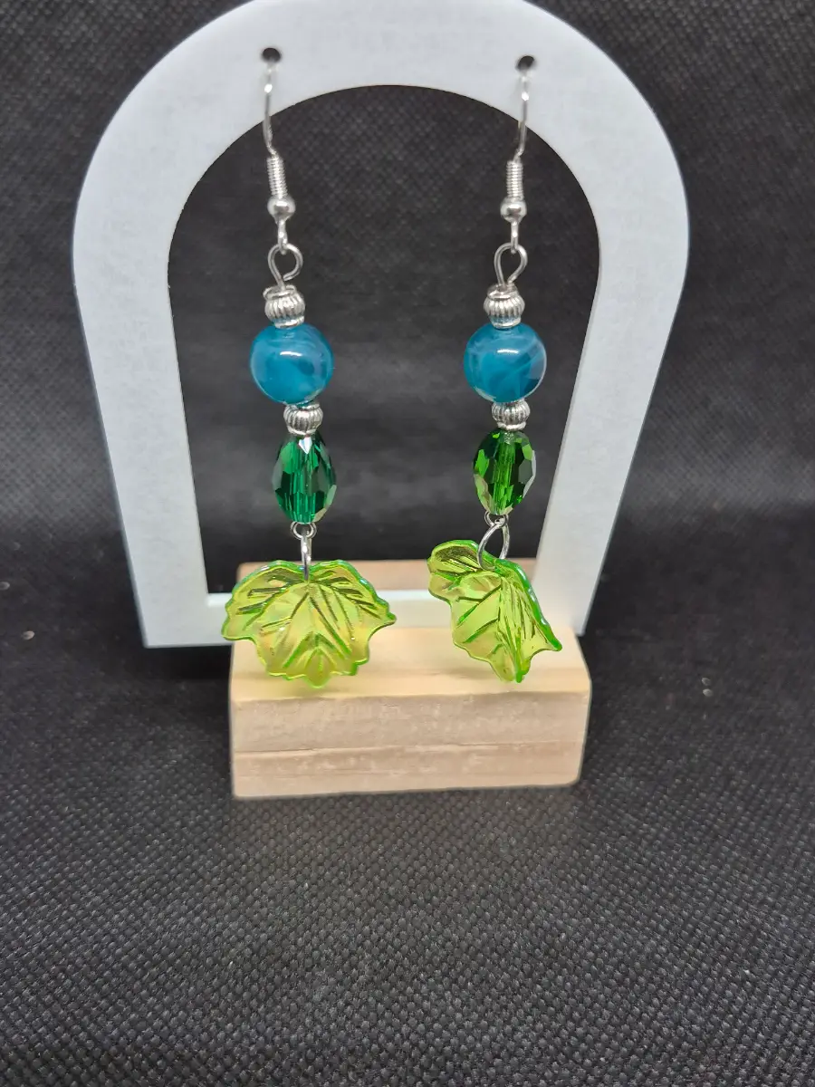 Green acrylic leaf earrings