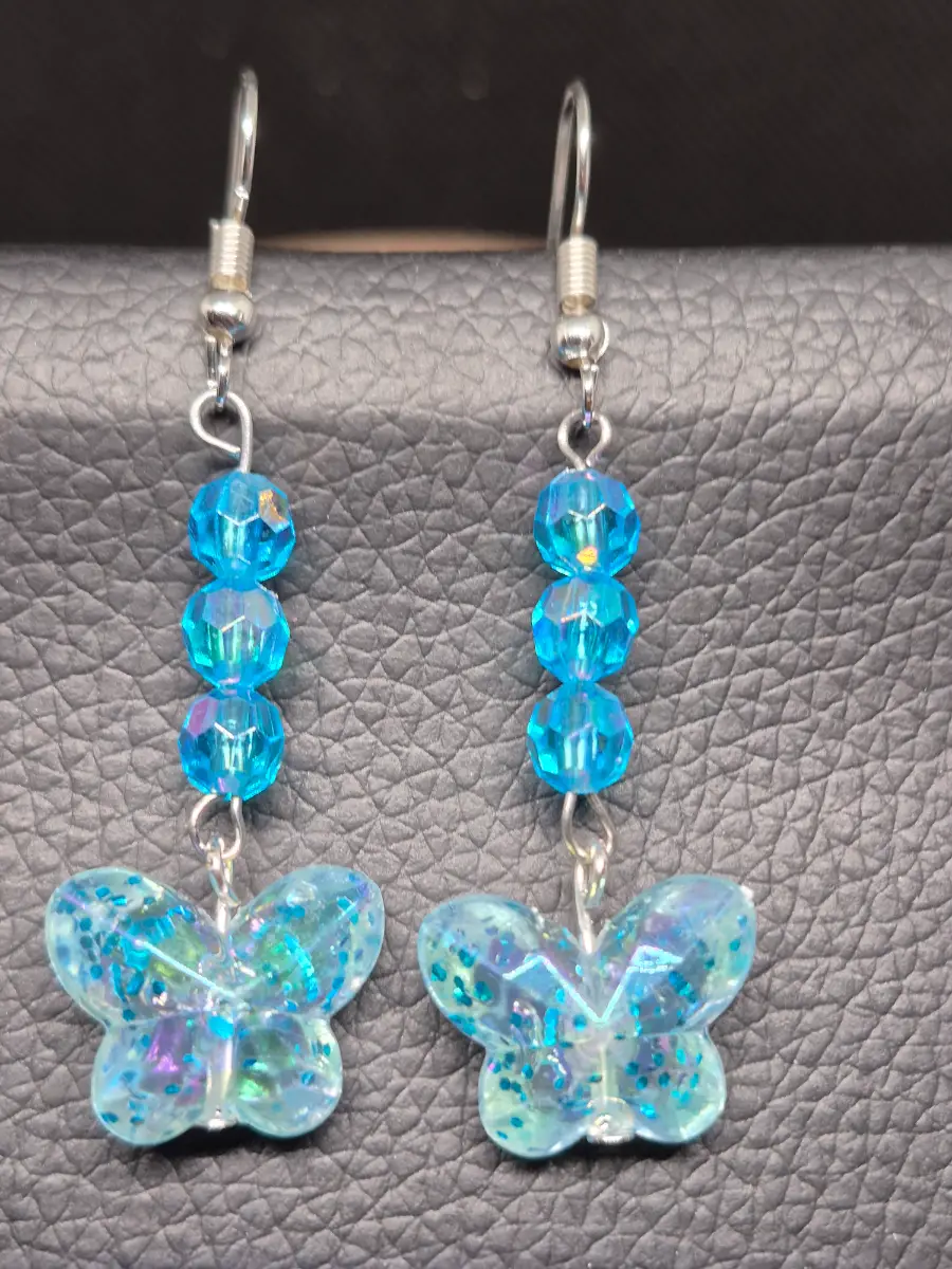 Acrylic blue butterflys with blue beads