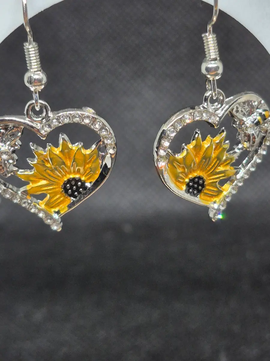 Sunflower and bee earrings