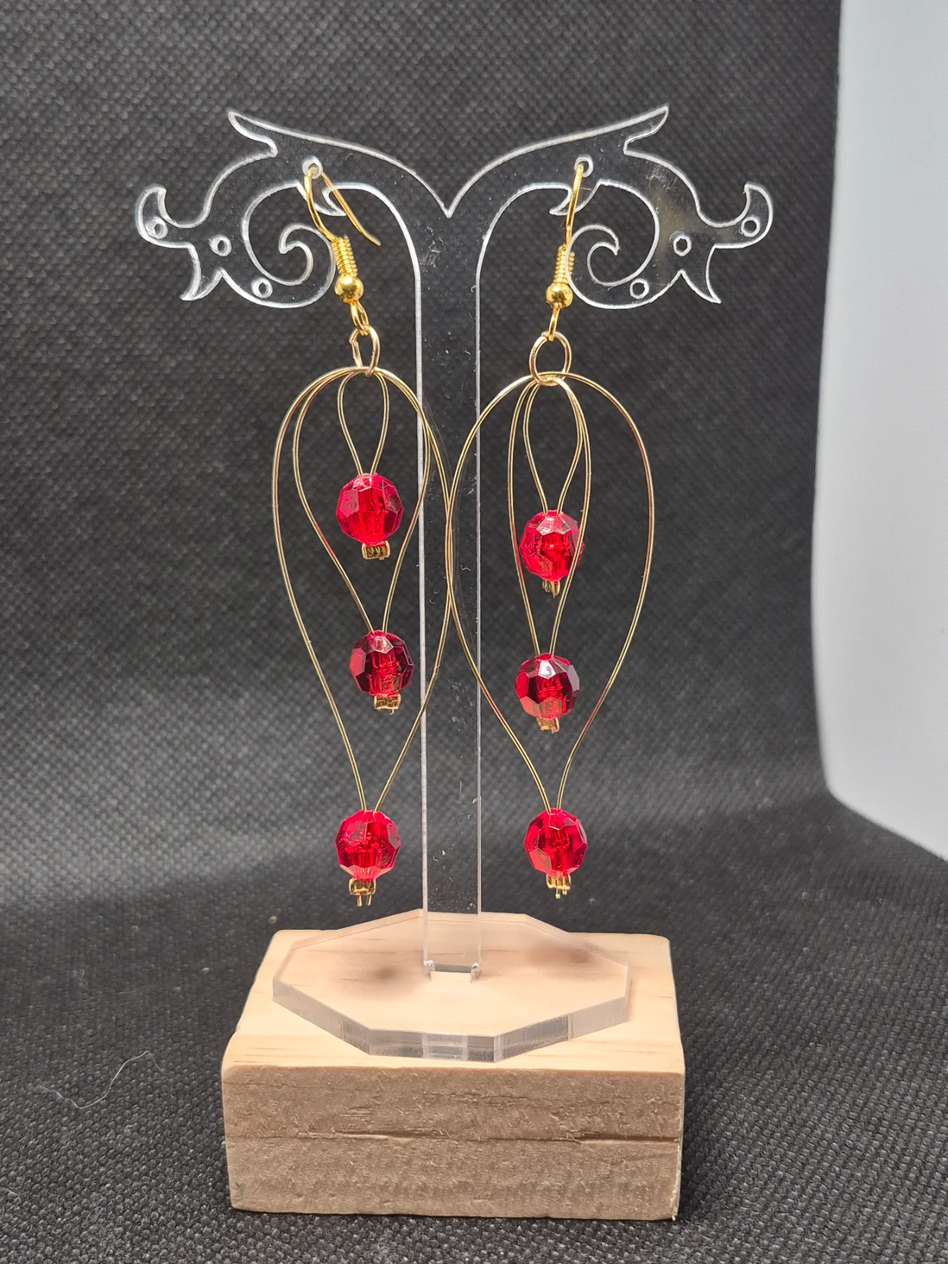 Red beaded wire earrings