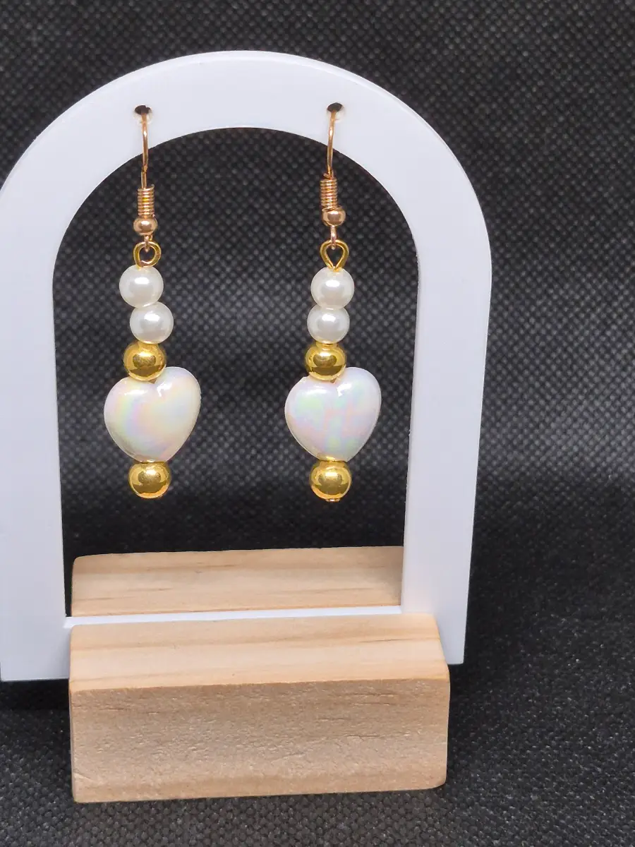 White and gold love heart earrings