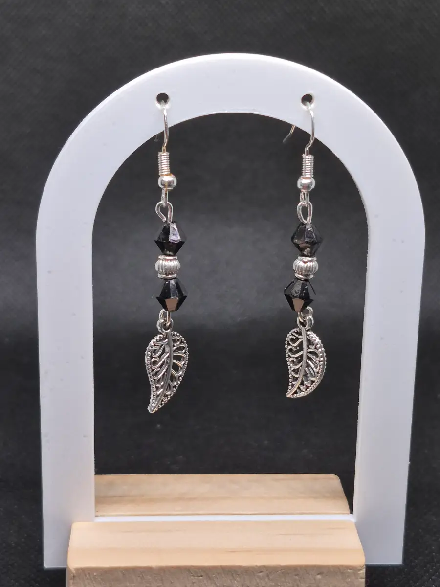 Silver leaf with black beads