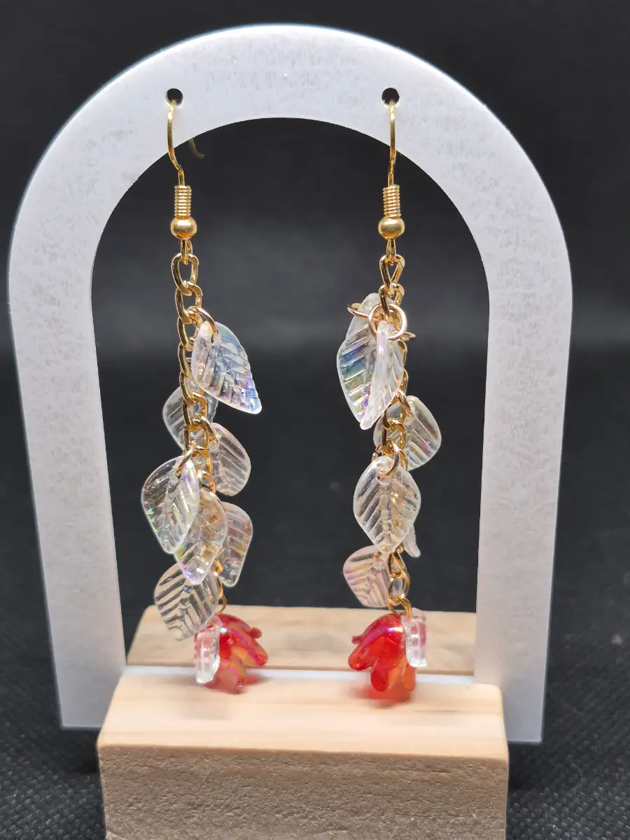 Clear Acrylic Leaves with red Acrylic Flower droplets