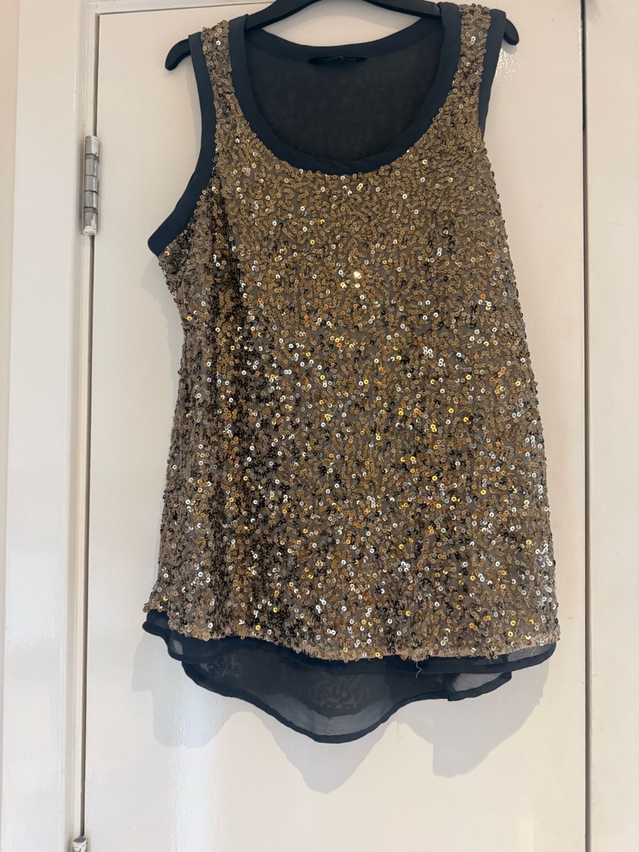 Cute Glamorous  Gold Sequin Layered Party Top | Size 12 | Eve