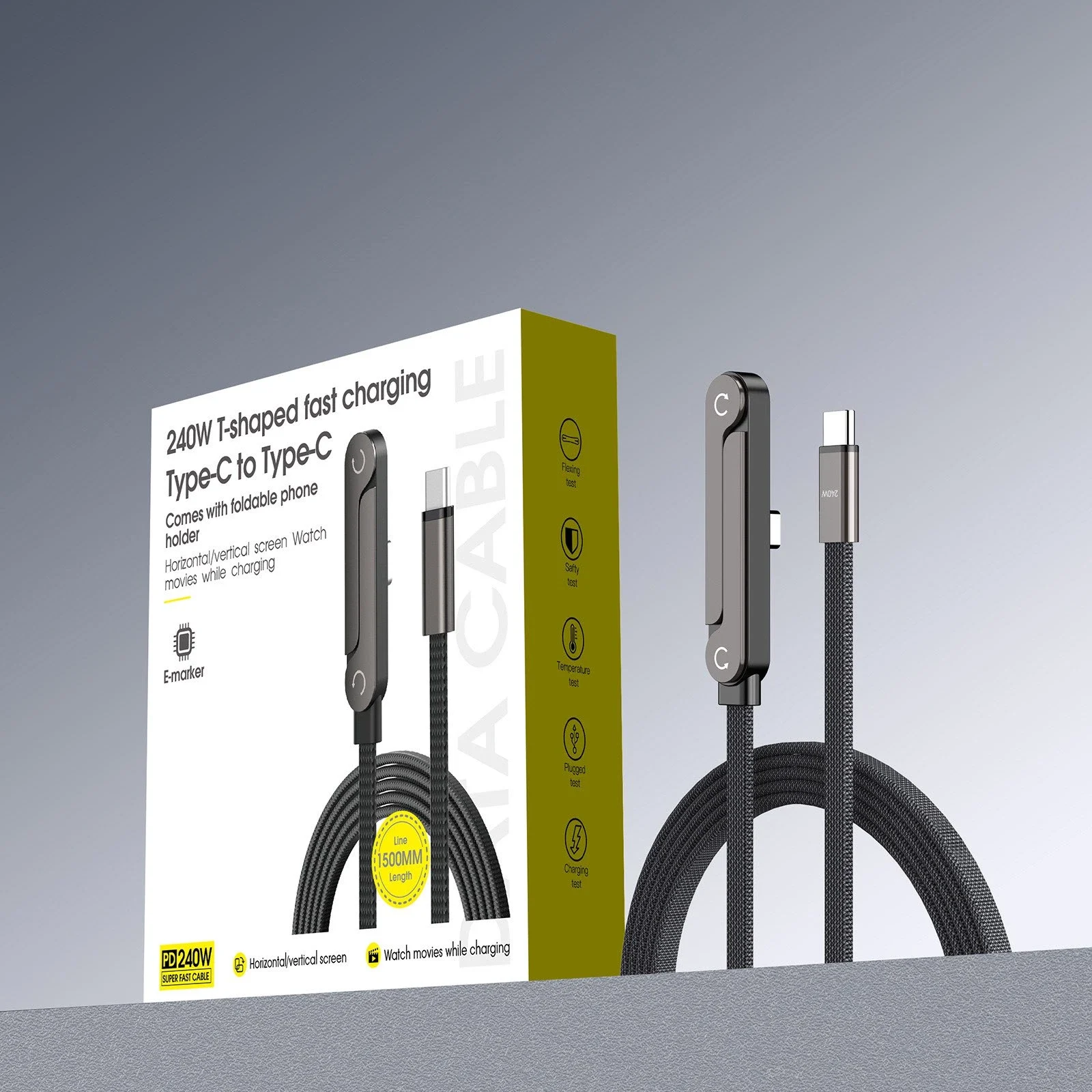2 in 1 Invisible charging/ Data Cable, phone holder Type C-C, Samsung Iphone etc.